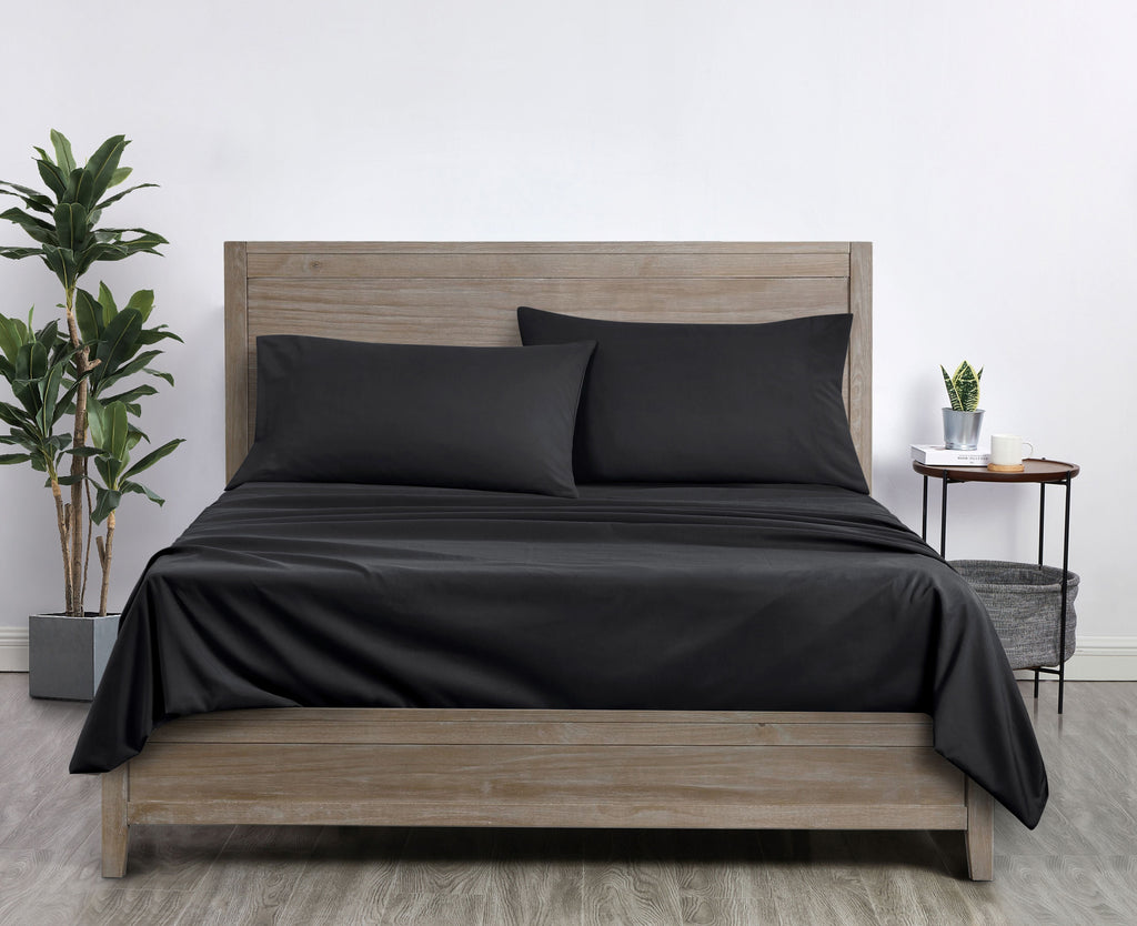 Breathable Luxury Microfiber Bed Sheet Set, Queen, Rich Black, 4 Piece - Breathable Egyptian Cotton Flat & Fitted Sheets Detail