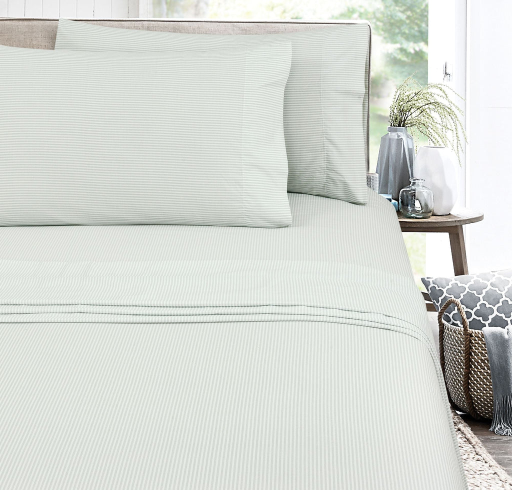 Breathable Luxury Easy Care 300 Thread Count Cotton Rich Percale Sheet Set, King, Grey Stripes - Premium Ultra-Soft Pillowcase Pair for Sleeping Detail