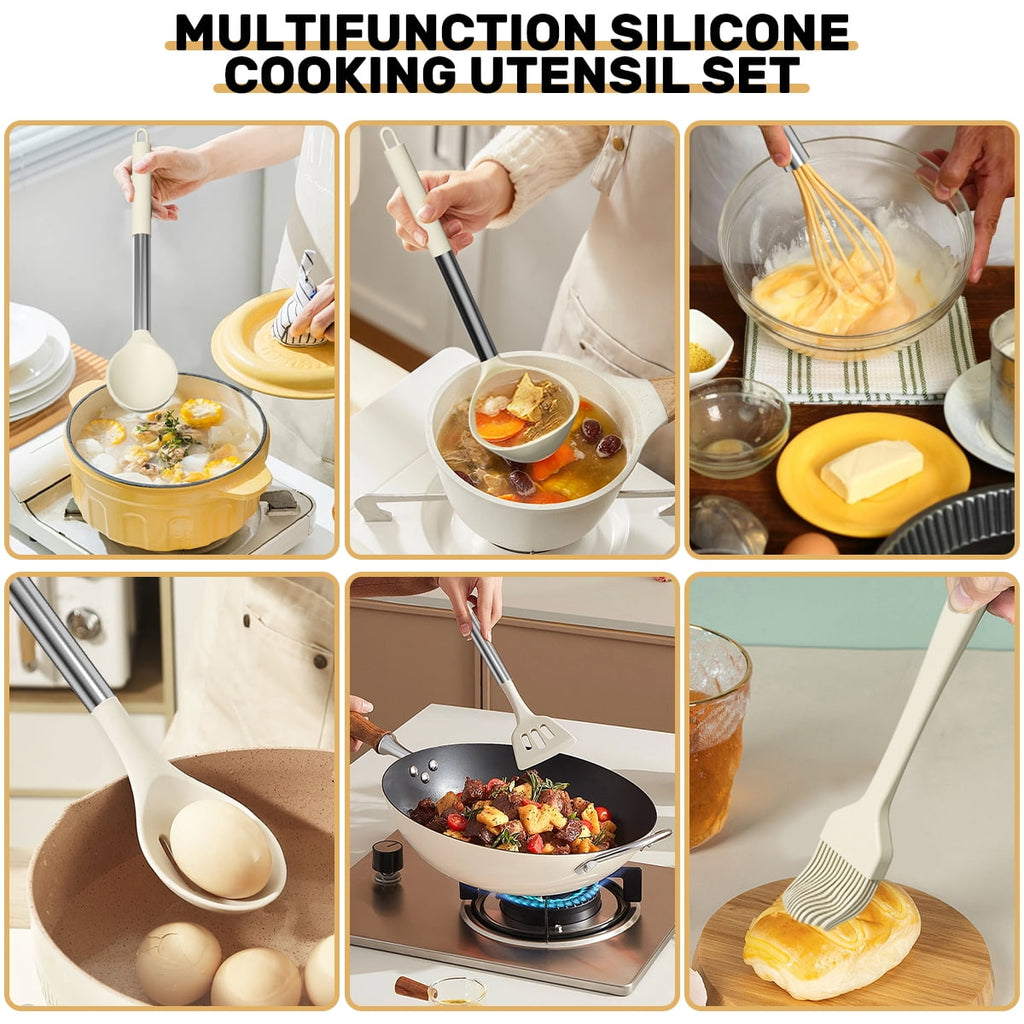 Premium Silicone Silicone Cooking Utensil Set, 30 Pcs Kitchen Utensils Set with Stainless Steel Handle, Food Grade Silicone Spatula Se... - Heat-Resistant Silicone Cooking Spatula Turner Detail