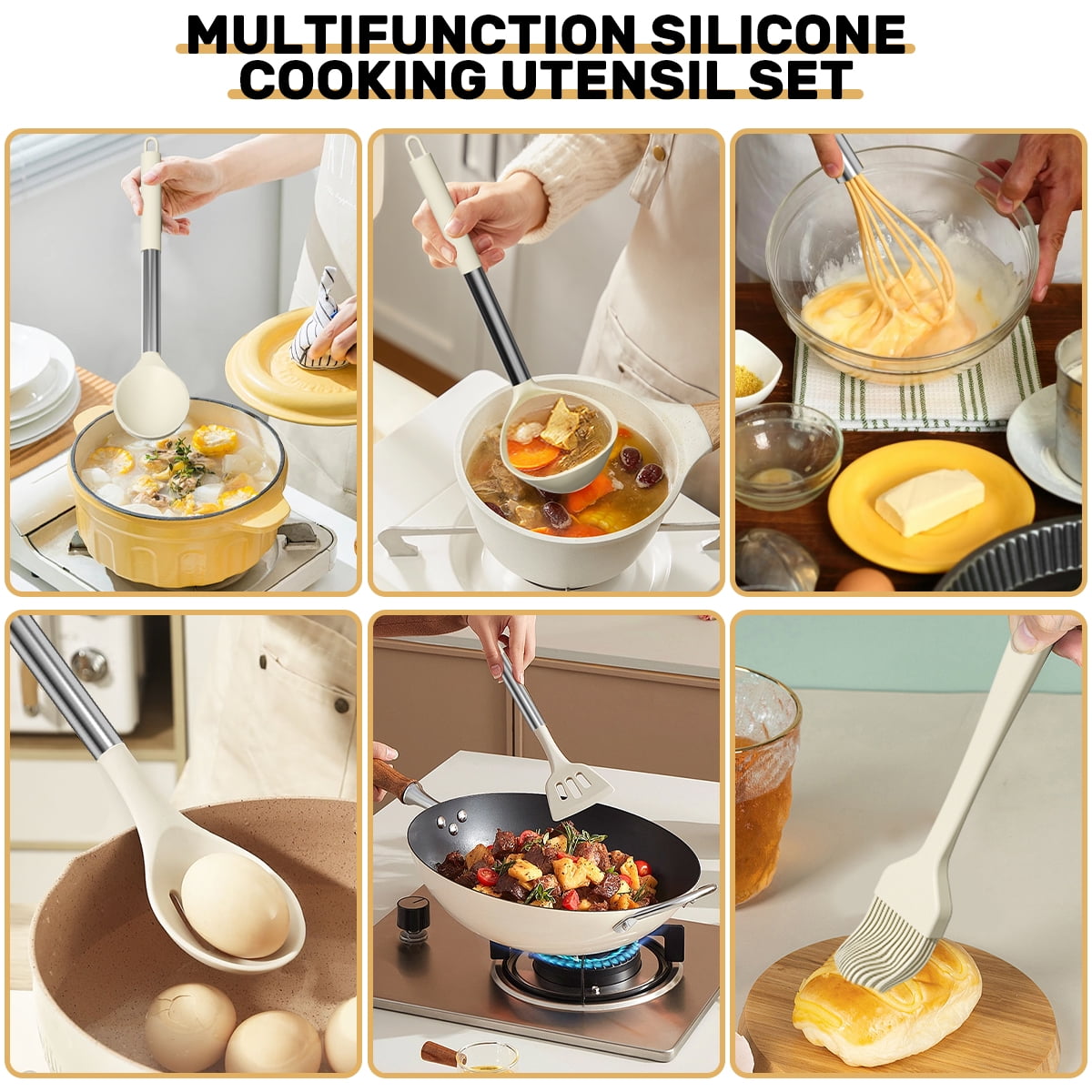 Premium Silicone Silicone Cooking Utensil Set, 30 Pcs Kitchen Utensils Set with Stainless Steel Handle, Food Grade Silicone Spatula Se... - Heat-Resistant Silicone Cooking Spatula Turner Detail