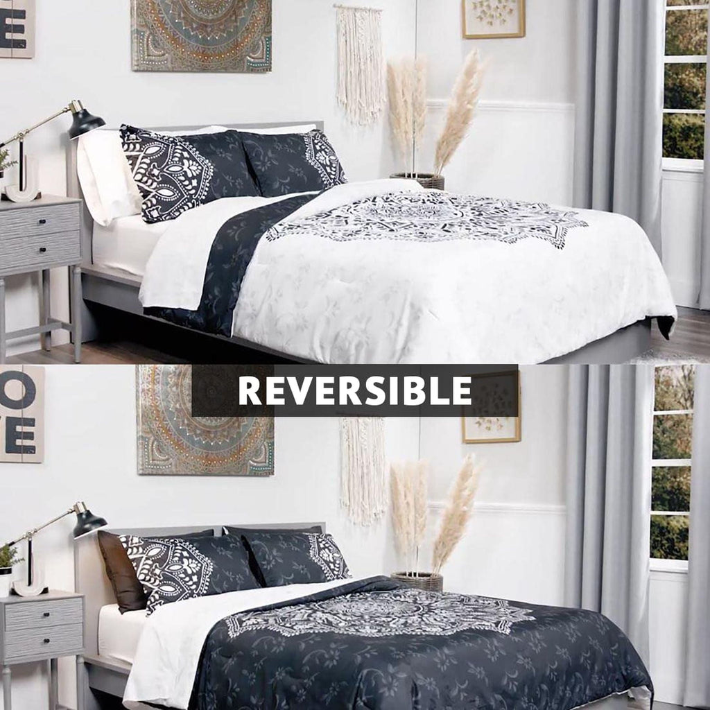 Fluffy Down Alternative Queen Comforter Set, Bedding Comforter Set Queen Size W/ Side Pockets, Black, 9 Pieces - Luxurious Quilted Duvet Cover Set Detail