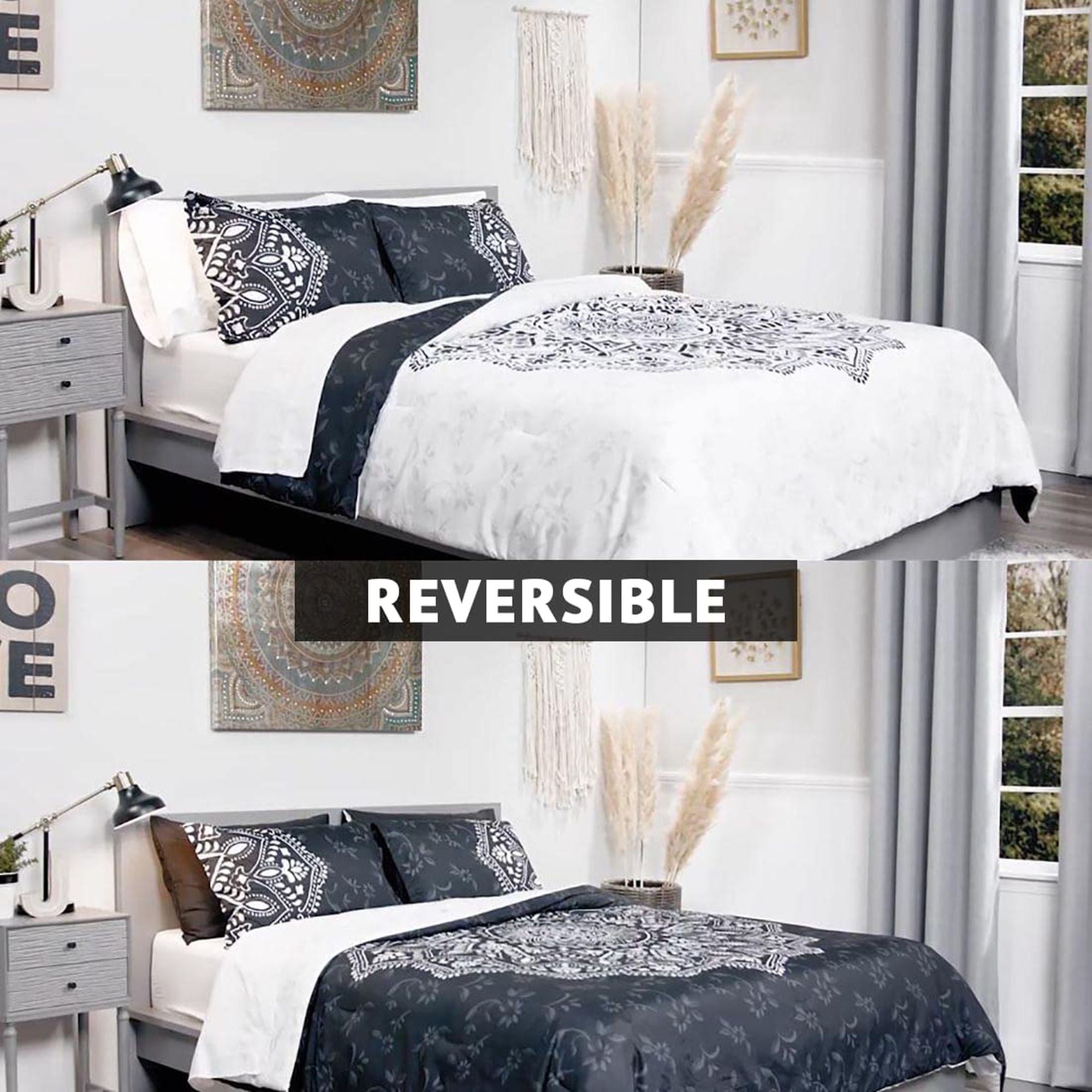 Fluffy Down Alternative Queen Comforter Set, Bedding Comforter Set Queen Size W/ Side Pockets, Black, 9 Pieces - Luxurious Quilted Duvet Cover Set Detail