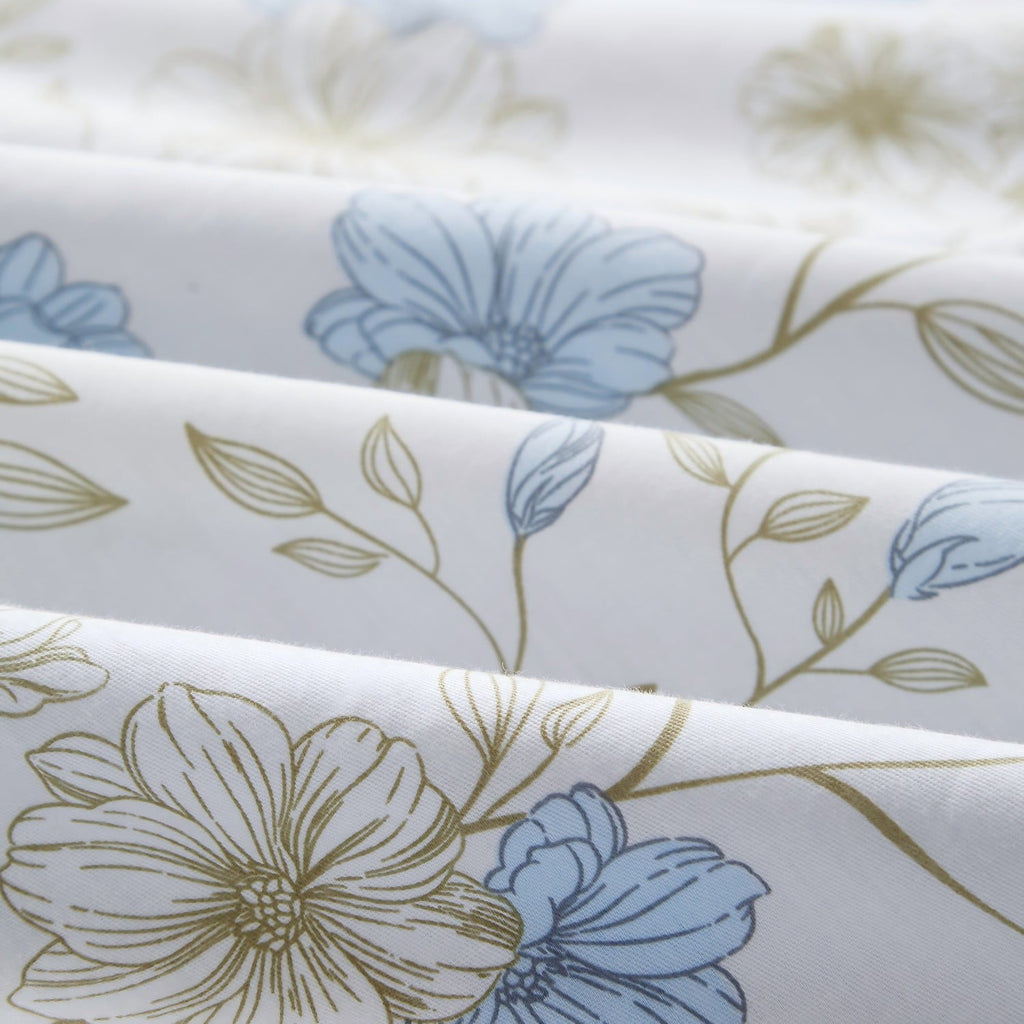 Luxurious Quilted Cotton Comforter Sets Queen Size, 3 Pieces Botanical Blue Floral Reversible Bedding Sets for Adults All Season - Hypoallergenic Ultra-Fluffy Quilt for Winter Detail