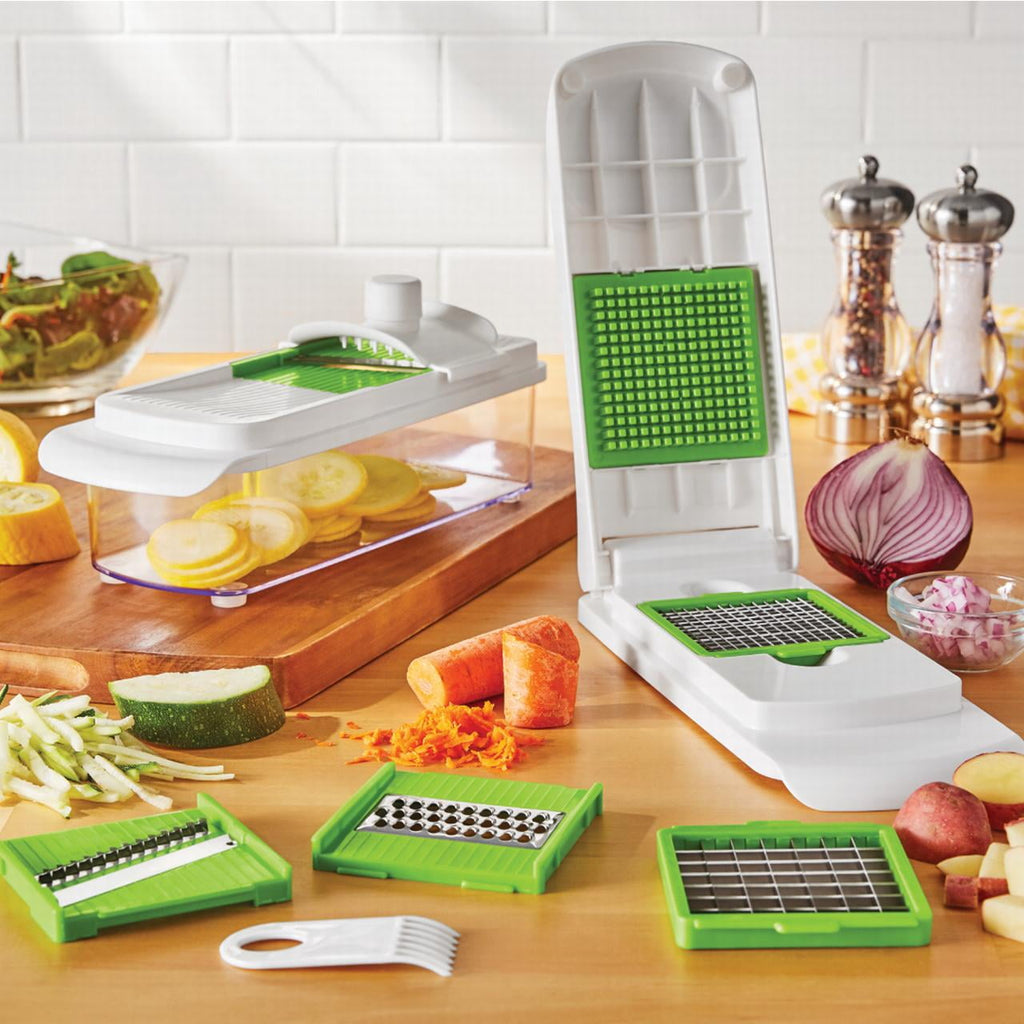 Multi-Functional 11 Pieces Multi-Function Nice Dicer and Mandoline, Stainless Steel, Green Glaze, 820g - Multi-Functional Manual Food Chopper & Slicer Detail