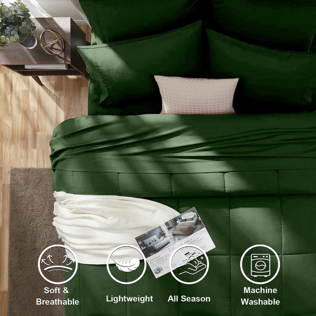 Luxurious Quilted Queen Comforter Set Forest Green Bed in a Bag Queen Size 7 Pieces Soft Bed Set Lightweight Microfiber Green Bedding C... - All-Season Down Alternative Comforter Insert Detail