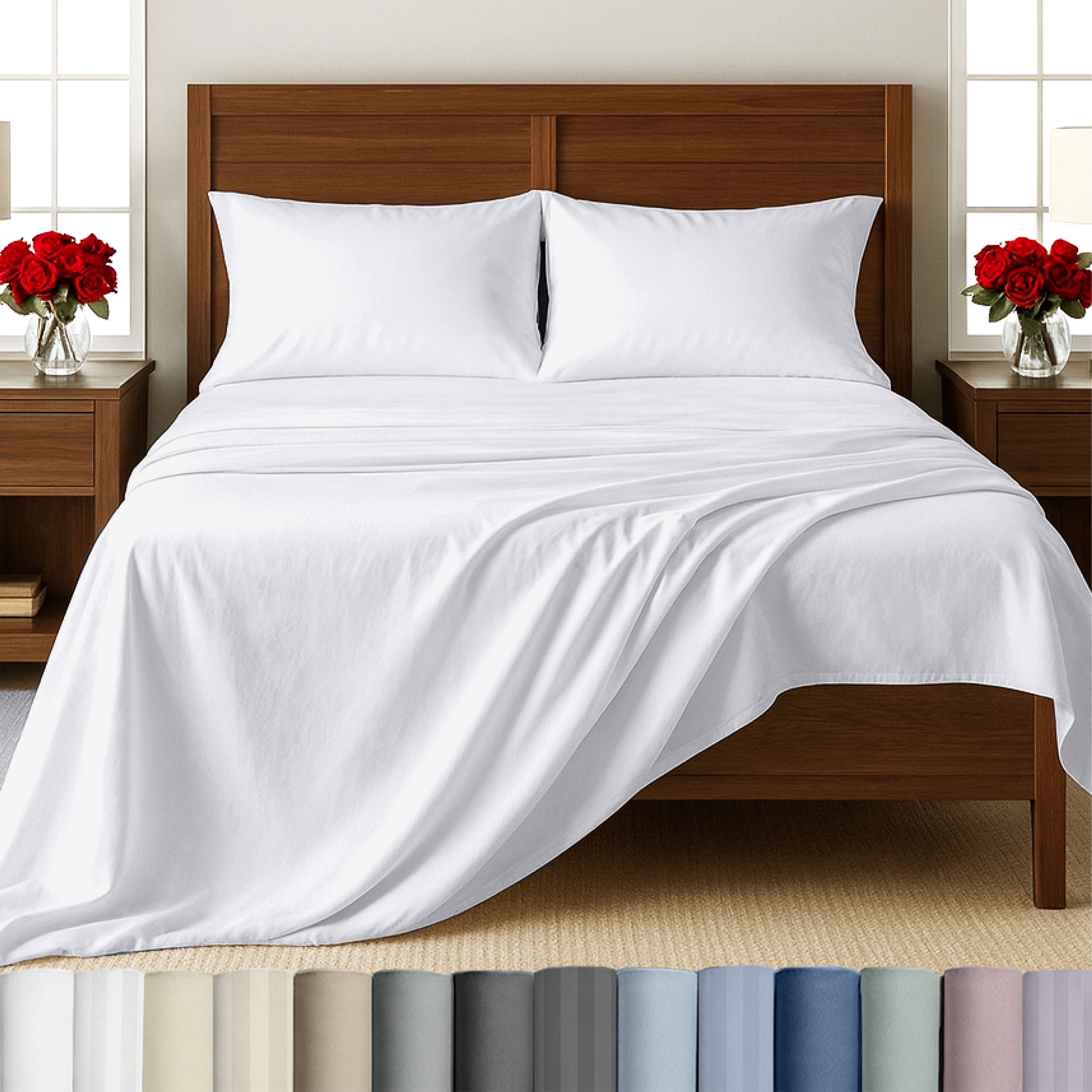 Wrinkle-Resistant 500-Thread-Count 100% Cotton Sheet White Queen-Sheets Set, 4-Piece Extra Long-Staple Combed Cotton Bedding Sheets for... - Cooling Hotel Quality Bedding Sheets and Pillowcases - Default Title