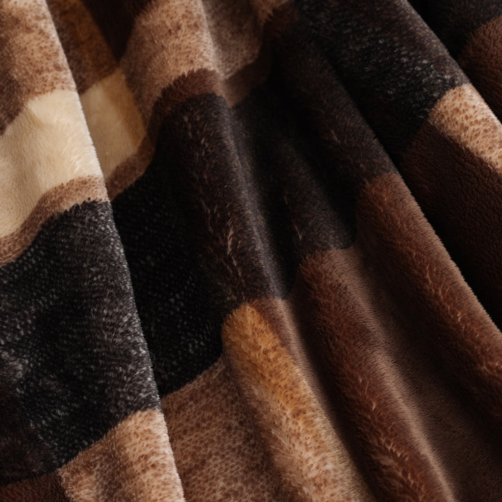 Cozy Fleece Printed Velvet Plush Super Soft Throw Blanket, Oversized, Shelton Brown Plaid - Super Soft Reversible Sherpa Flannel Blanket Detail