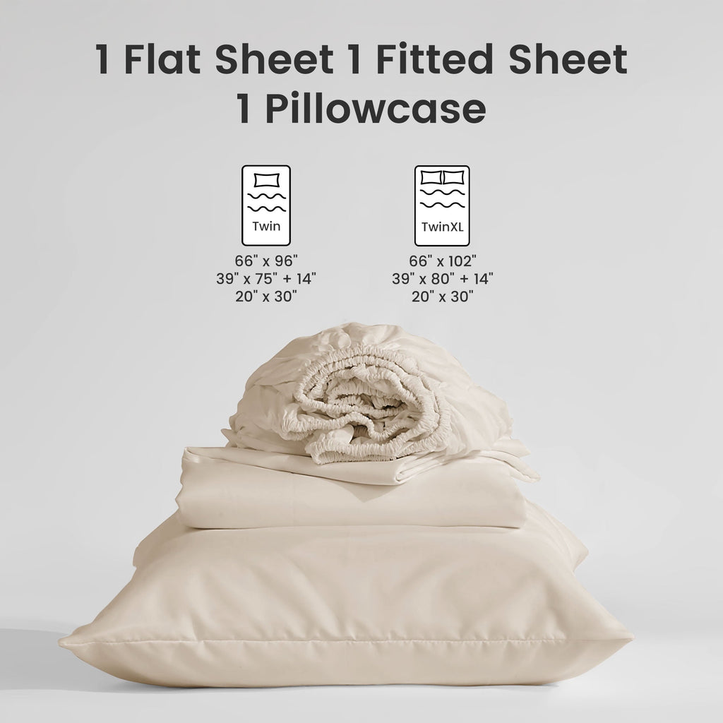 Cooling Sateen Bed Sheet Sets,Ultra Soft Breathable Luxury 4 Piece, (Beige, Queen) - Breathable Egyptian Cotton Flat & Fitted Sheets Detail