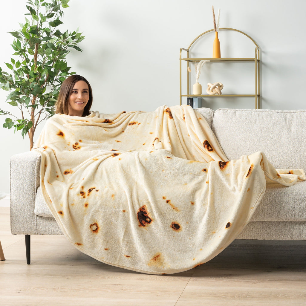 Cozy Fleece Burrito Tortilla Blanket, Double Sided Taco Flour Wrap Novelty Throw for Adult Kid Teen, Realistic Food Blanket, Funn... - Cozy Fleece Throw Blanket for Couch & Bed Detail