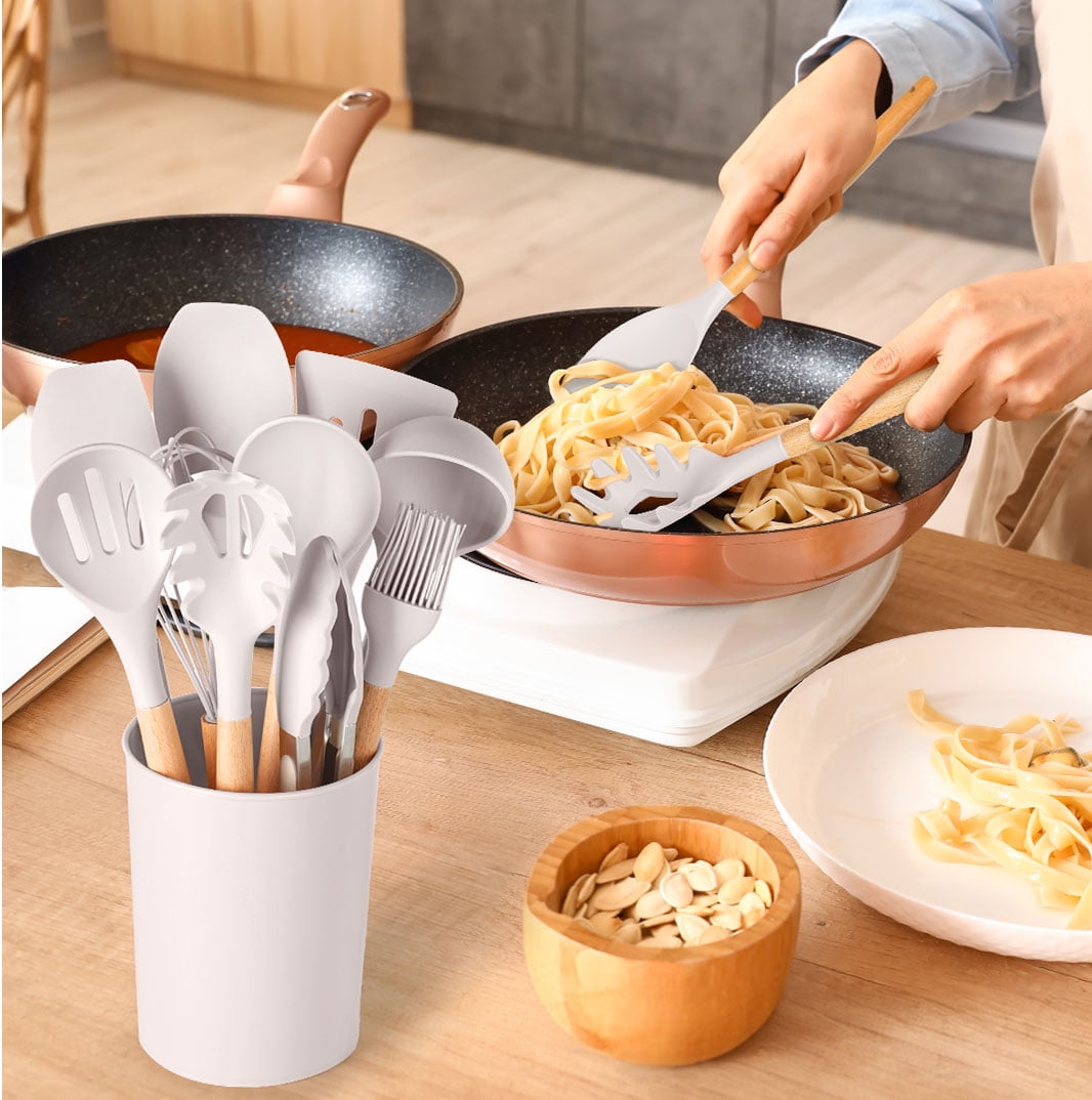 Chef-Quality Silicone & Bamboo Cooking Utensil Set, 14 Pieces - Heavy Duty Stainless Steel Kitchen Shears Detail