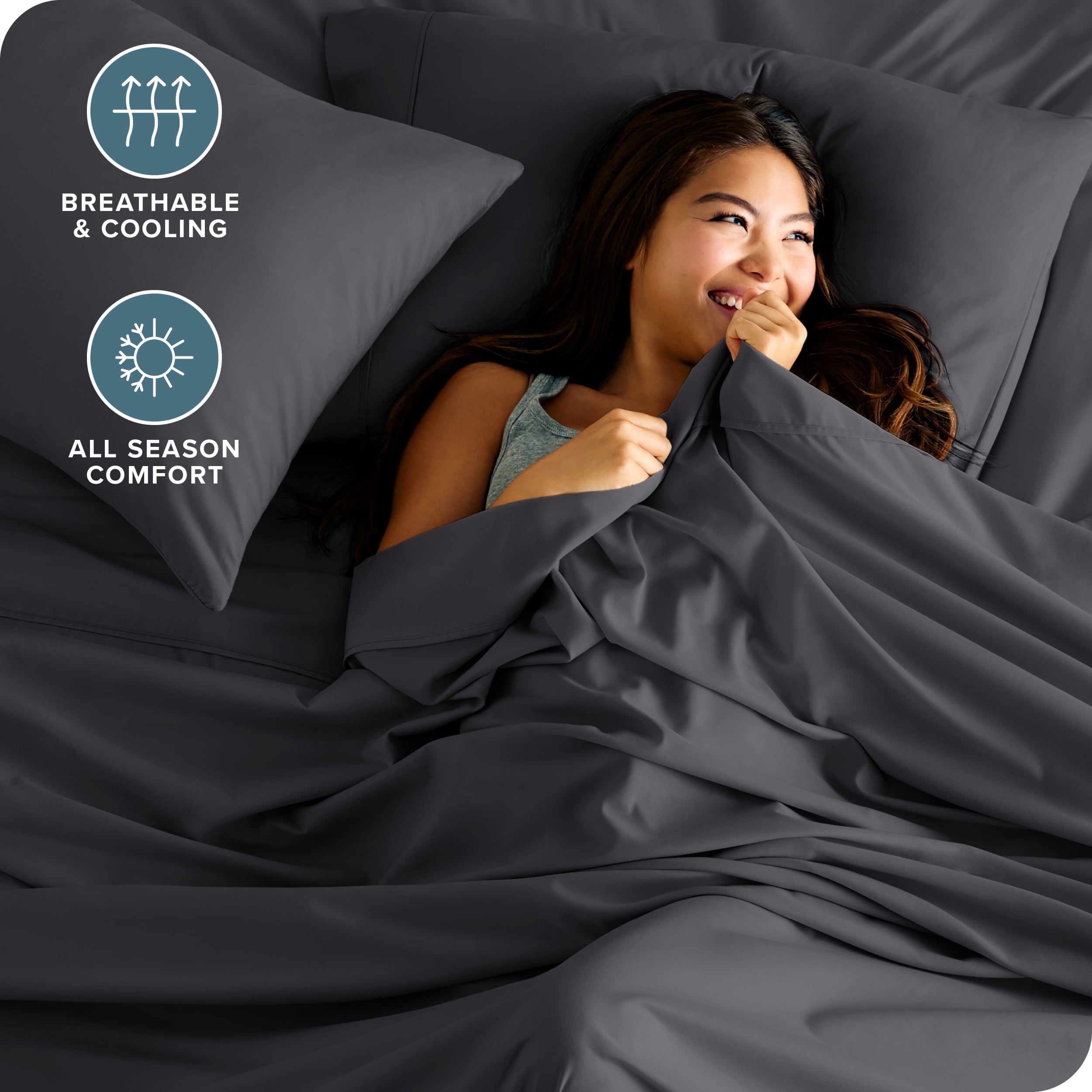 Cooling Sateen Luxury Bed Sheet Set- 6 Piece - Queen, Gray - Premium Ultra-Soft Pillowcase Pair for Sleeping Detail