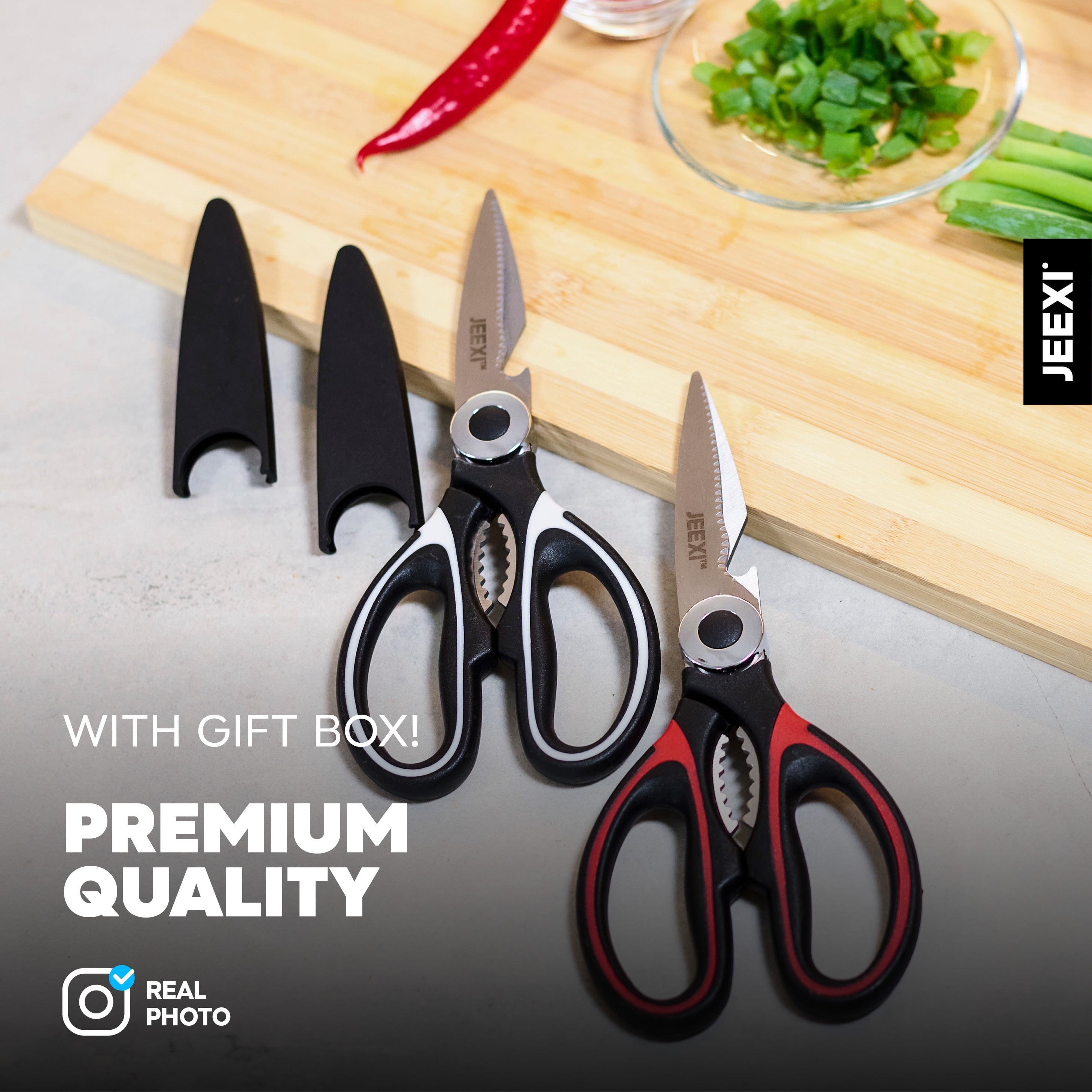 Innovative 3 Pack Kitchen Scissors, Ultra-Sharp Premium Stainless Steel Heavy Duty Kitchen Shears & Multi Purpose Poultry Shears... - Kitchen Gadget Tool for Quick Food Prep Detail