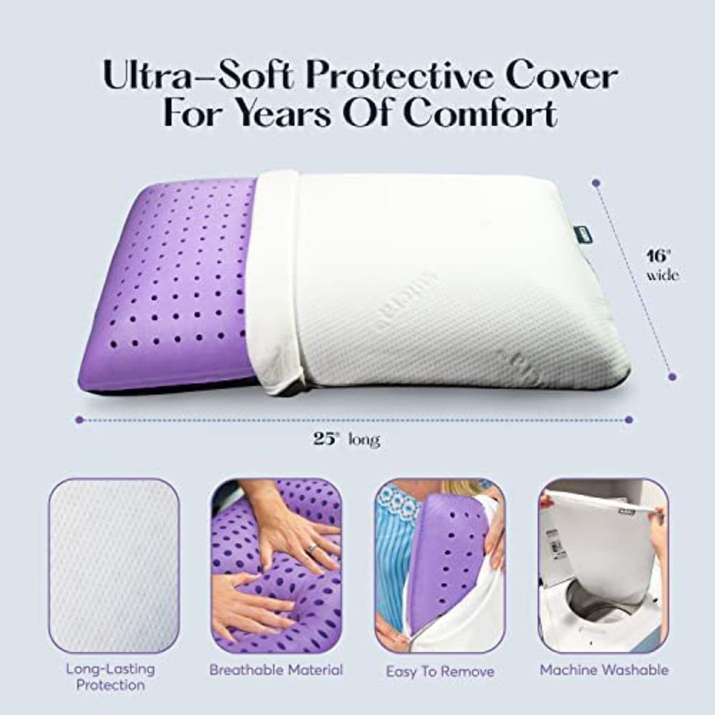 Decorative Plump Plush Zen Bed Pillow, Lavender Scented Cooling Adaptive Memory Foam Queen - Hotel Quality Plush Sleeping Pillows Detail