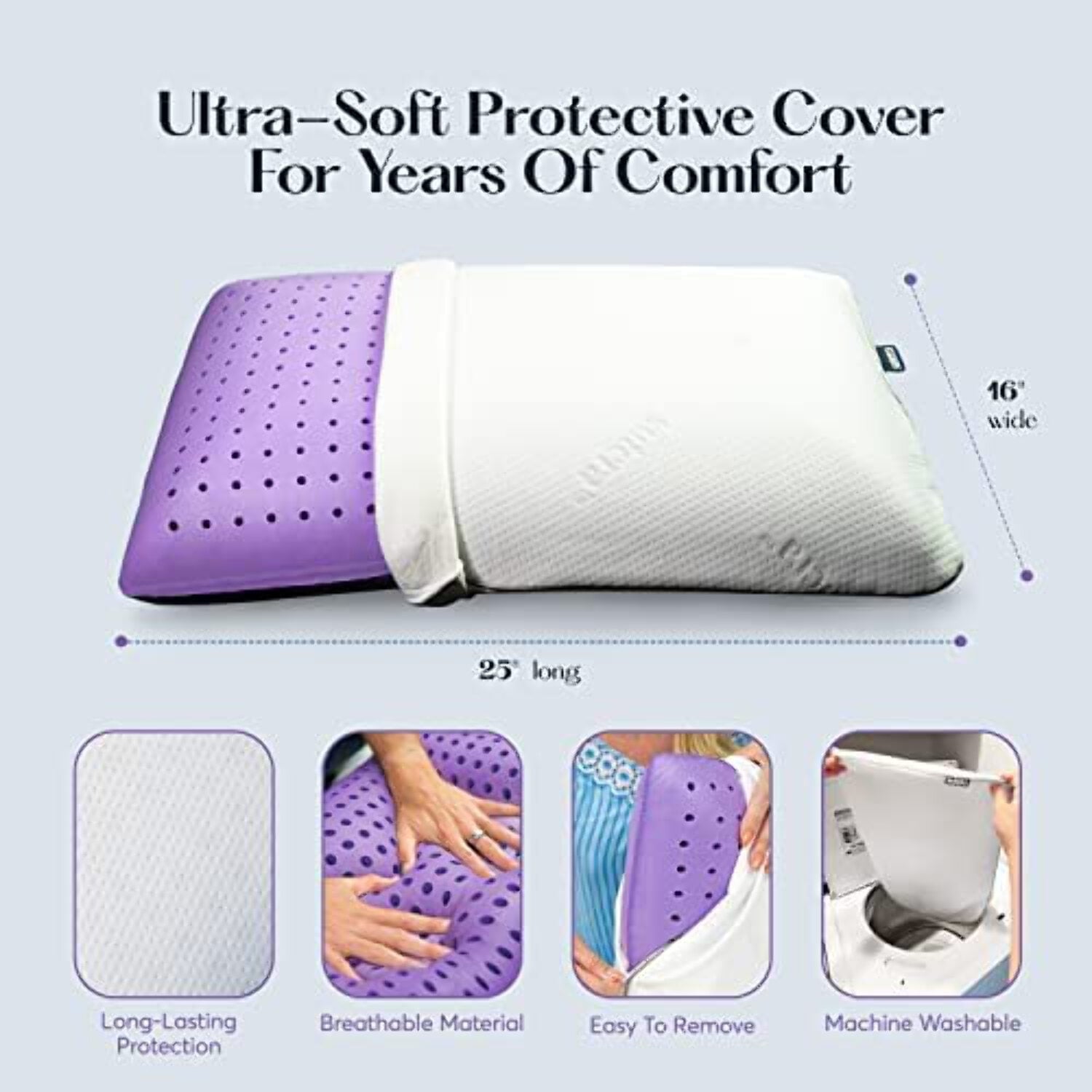 Decorative Plump Plush Zen Bed Pillow, Lavender Scented Cooling Adaptive Memory Foam Queen - Hotel Quality Plush Sleeping Pillows Detail
