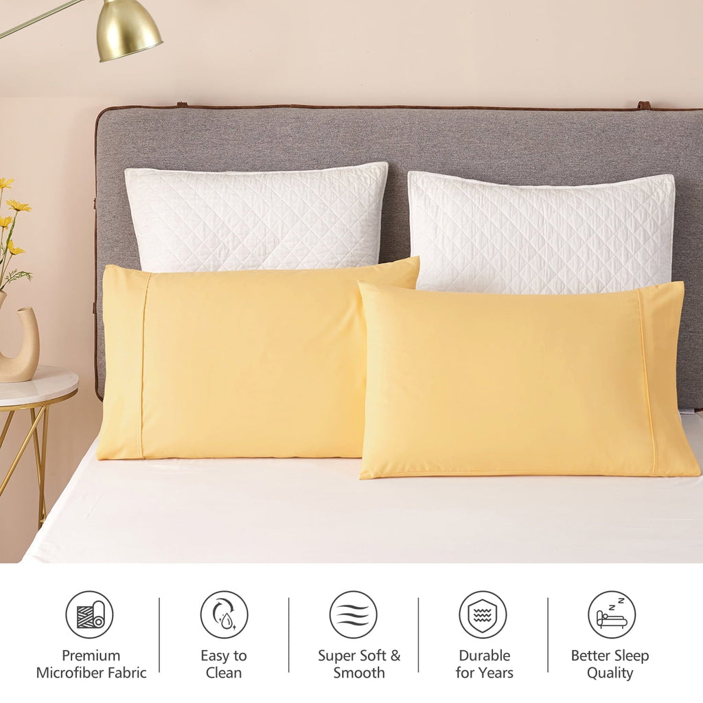 Decorative Plump Solid Print Pillow Cases, King, Beige, 2-Pieces - Ergonomic Memory Foam Pillow for Neck Pain Support Detail