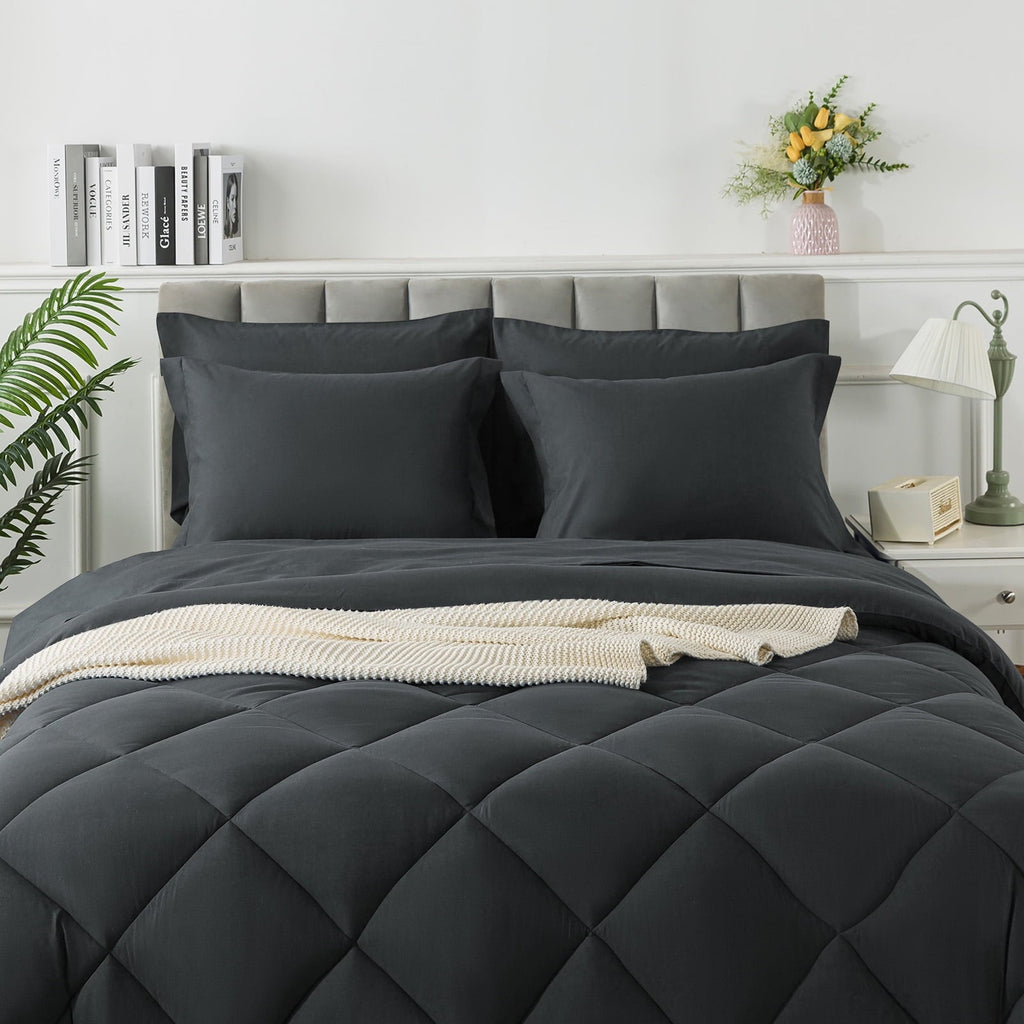 Hypoallergenic Cloud Queen Bed in a Bag Comforter Set with 7 Pieces - Dark Gray All Season Bedding Sets with Comforter, Pillow Shams, Flat... - Cloud-Like Soft Lightweight Bed Comforter Detail