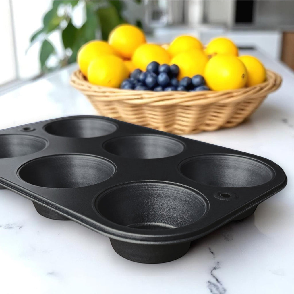Ergonomic Manual 6-Cup Nonstick Steel Muffin Pan, 2.9" Cup, Gray, 1 Count - Kitchen Gadget Tool for Quick Food Prep Detail