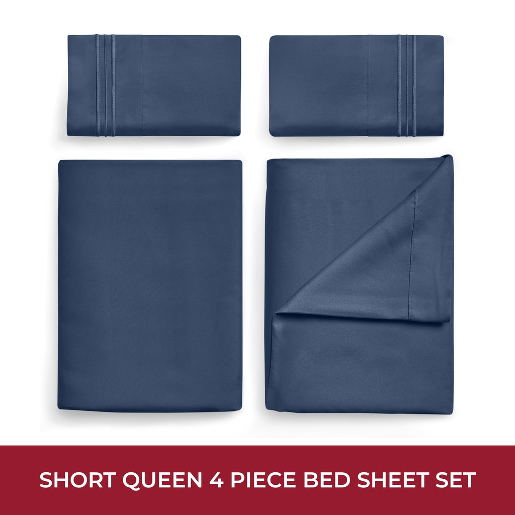 Cooling Sateen RV Sheets Queen Size Bed Set, Microfiber RV Bunk Bed Sheets, Short Queen, Navy Blue - Cooling Hotel Quality Bedding Sheets and Pillowcases Detail
