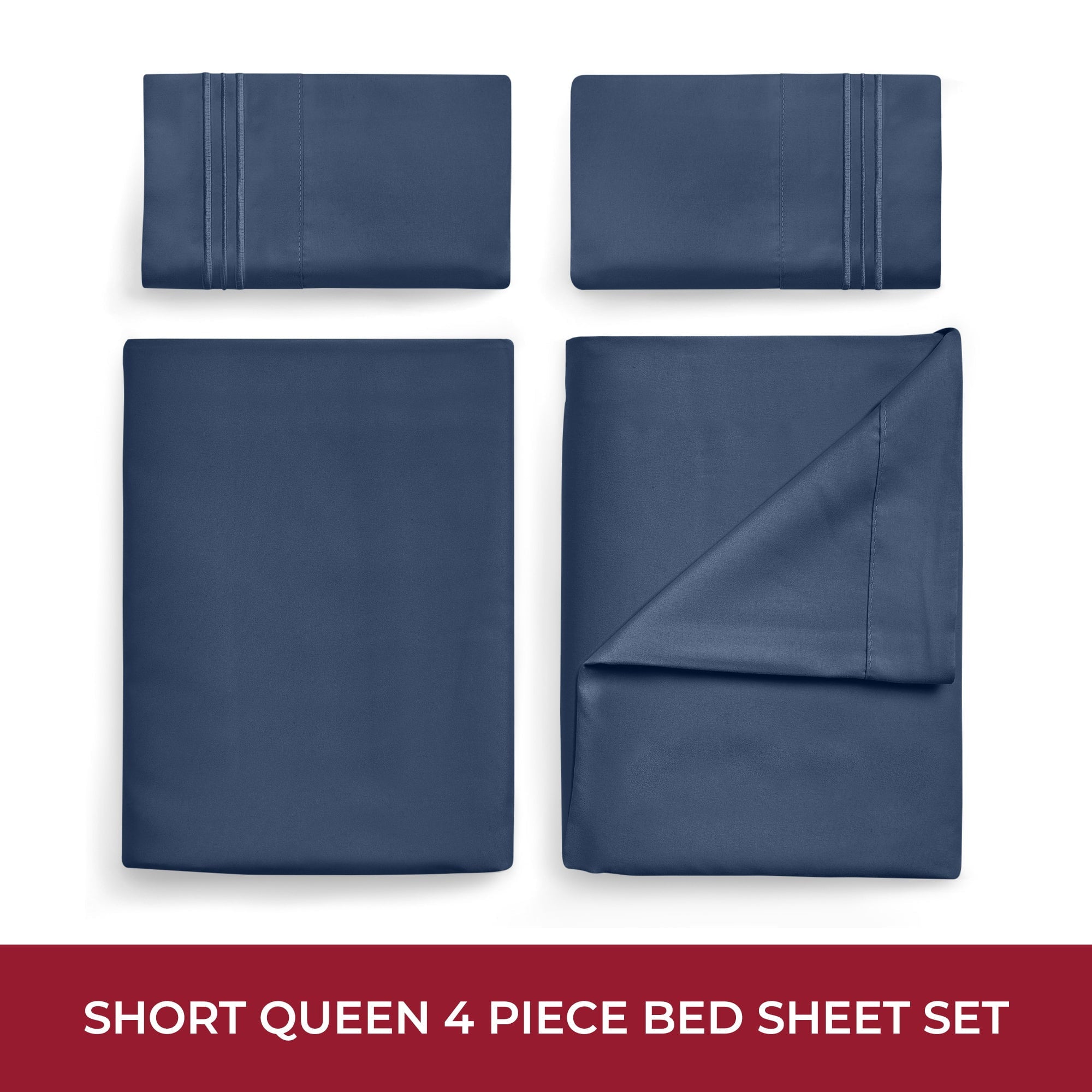 Cooling Sateen RV Sheets Queen Size Bed Set, Microfiber RV Bunk Bed Sheets, Short Queen, Navy Blue - Cooling Hotel Quality Bedding Sheets and Pillowcases Detail