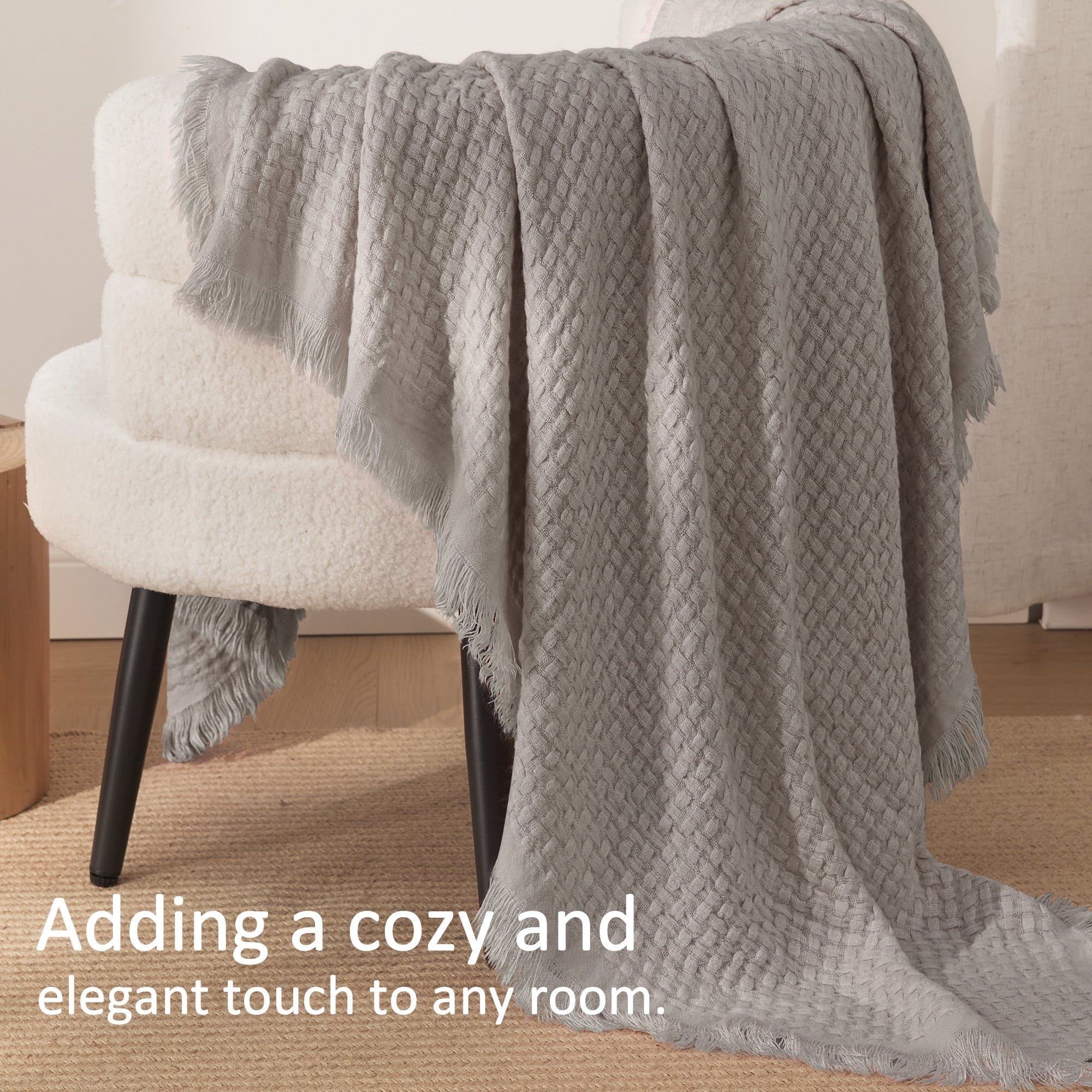 Super Soft Flannel Knitted Throw Blanket with Fringes for Couch, Soft and Warm Textured Throw for All Season, Lightweight Breathable Roo... - Lightweight Plush Warm Blanket for All Seasons Detail