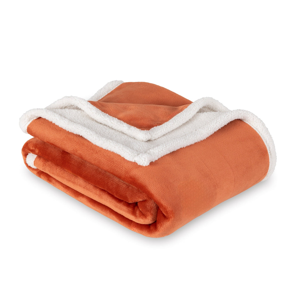 Reversible Sherpa Reversible Printed Velvet Plush and Hampshire Faux Shearling Soft Throw Blanket, Standard Size, Auburn Sun - Cozy Fleece Throw Blanket for Couch & Bed Detail