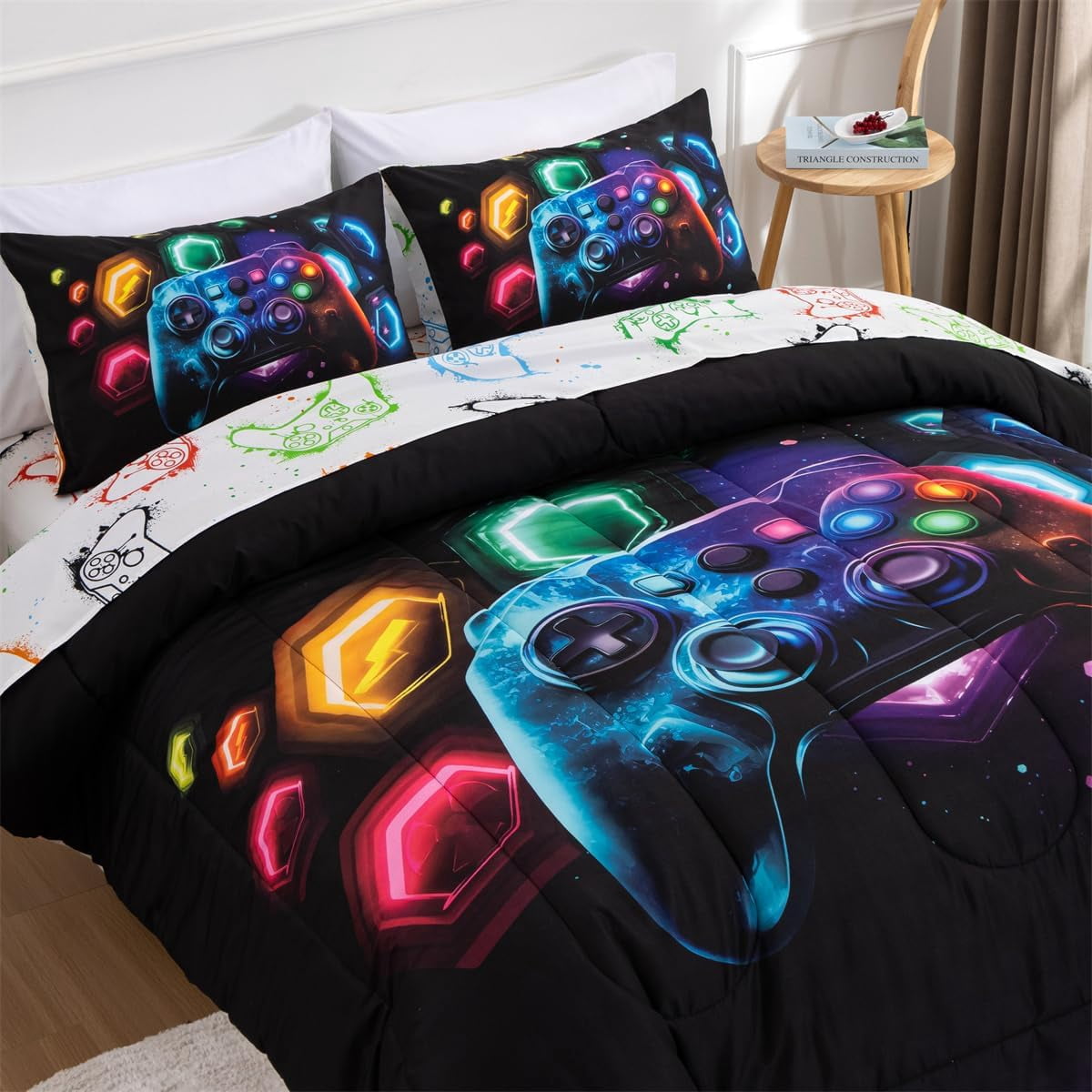 Luxurious Quilted Game Console Comforter Set for Boys Girls Kids Space Universe Gaming Geometric Lightweight Microfiber Gamer Bedding S... - Luxurious Quilted Duvet Cover Set Detail