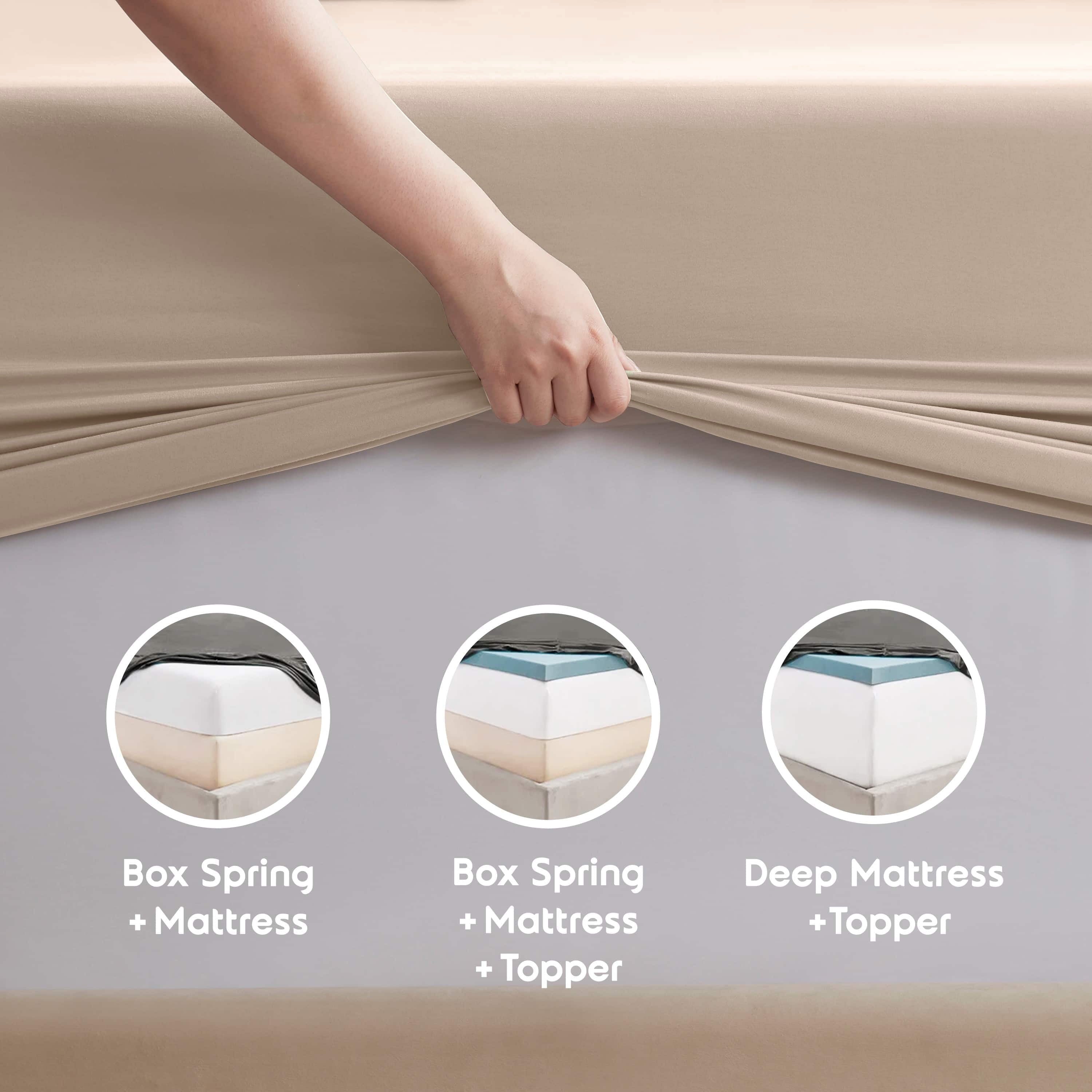 Cooling Sateen King Sheet Sets, 1800 Series Deep Pocket 4 Piece, Luxury Soft Microfiber Bed Sheet Sets, BEIGE CREAM - Premium Ultra-Soft Pillowcase Pair for Sleeping Detail
