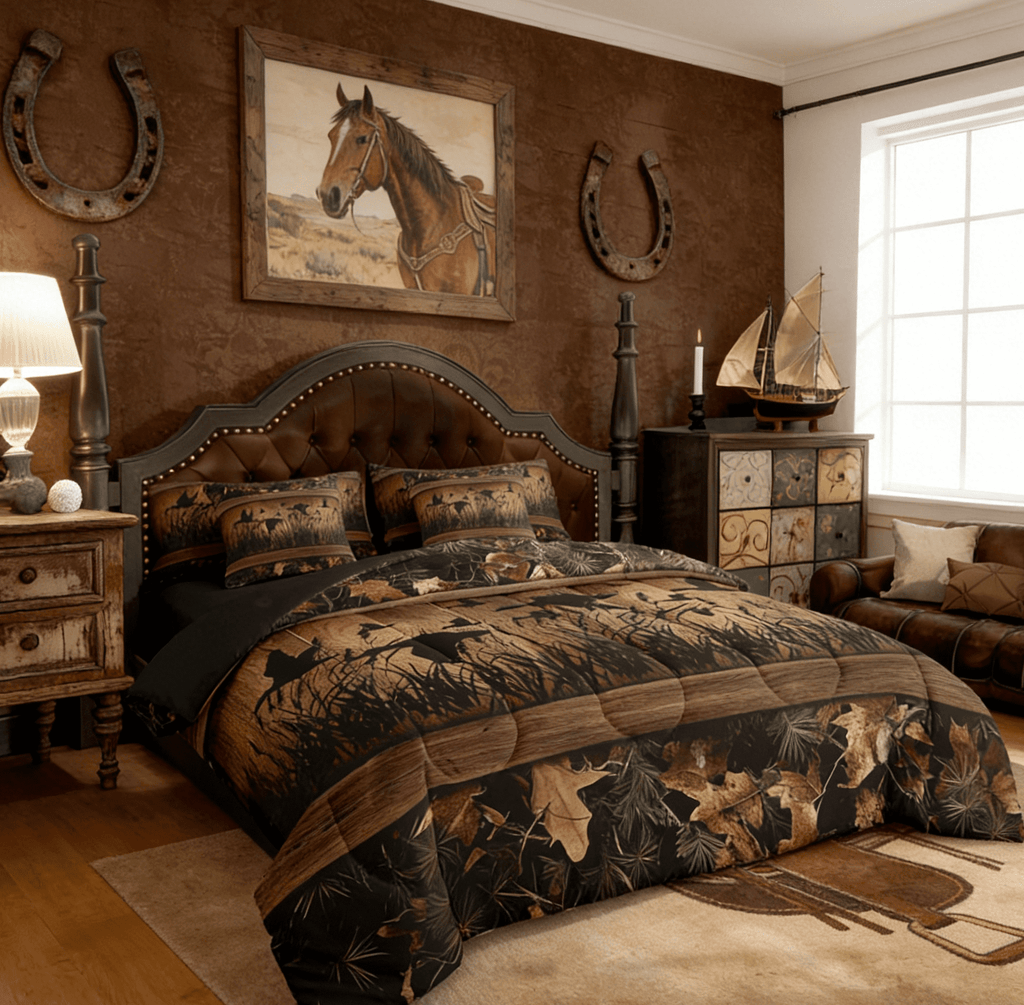 Hypoallergenic Cloud 7 Piece Camo Mallard Duck Comforter Set With Sheets Men Rustic Farmhouse Cabin Bed In A Bag Full,Hunting Woodland Duc... - Luxurious Quilted Duvet Cover Set Detail