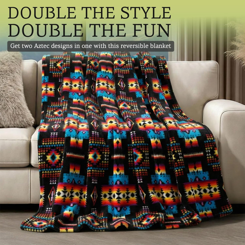 Decorative Knitted Sacred Thread Fleece Blanket South Western, Reversible Mexican, Vibrant Aztec Blankets and Throws for Aztec Decor for... - Cozy Fleece Throw Blanket for Couch & Bed Detail