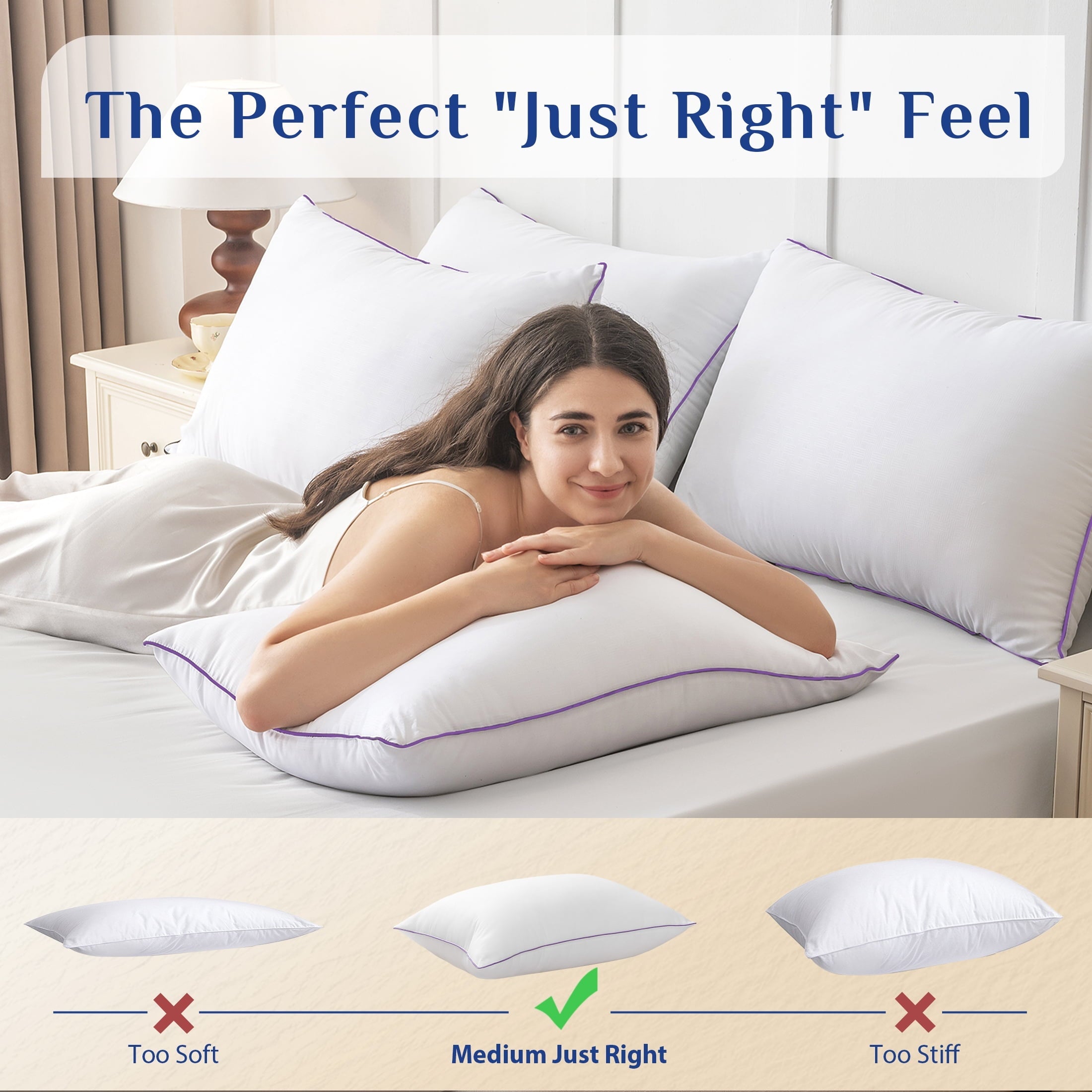 Fluffy Shredded Pillows Standard Size Set of 2, Hotel Down Alternative Sleeping Bed Pillows for Side Back Stomach Sleepers - Orthopedic Shredded Foam Bed Pillow Set Detail