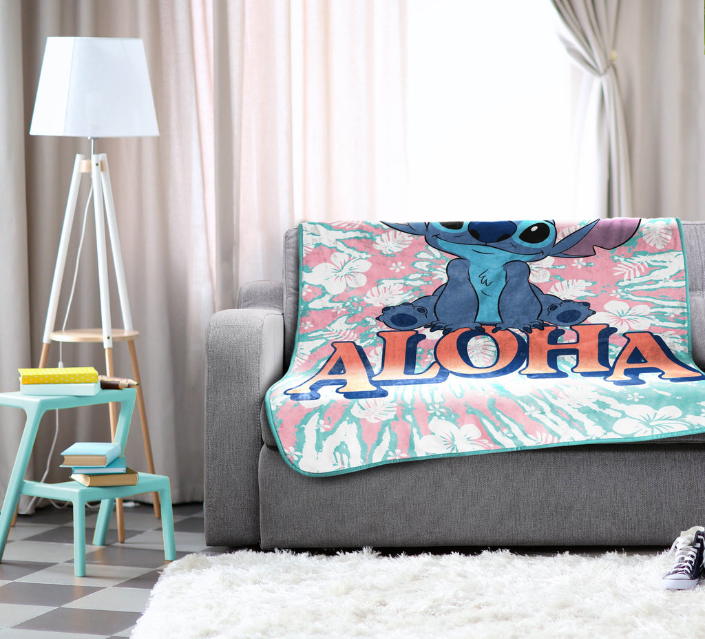 Cozy Fleece Lilo and Stitch Kids Throw Blanket, 46 x 60, Microfiber, Blue, Disney - Super Soft Reversible Sherpa Flannel Blanket Detail