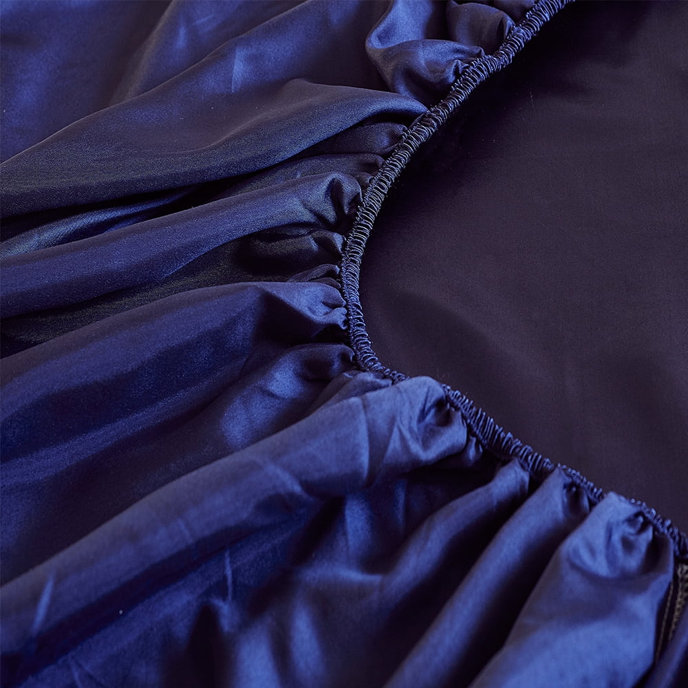 Breathable Luxury Fitted Sheet Deep Pocket Bed Sheet Satin Silk Sheets Ultra Soft Machine Washable Twin, Navy Blue - Premium Ultra-Soft Pillowcase Pair for Sleeping Detail