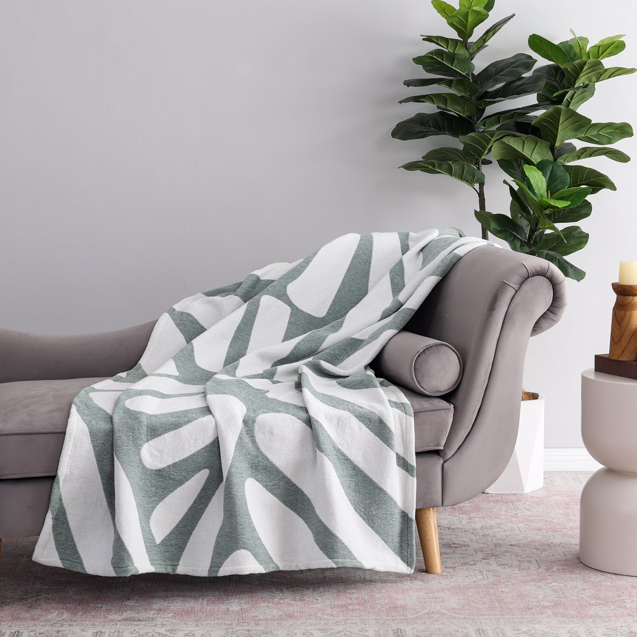 Decorative Knitted Chenille Jacquard Soft Throw Blanket, Soft Sea - Luxury Knitted Decorative Throw Blanket with Fringes Detail