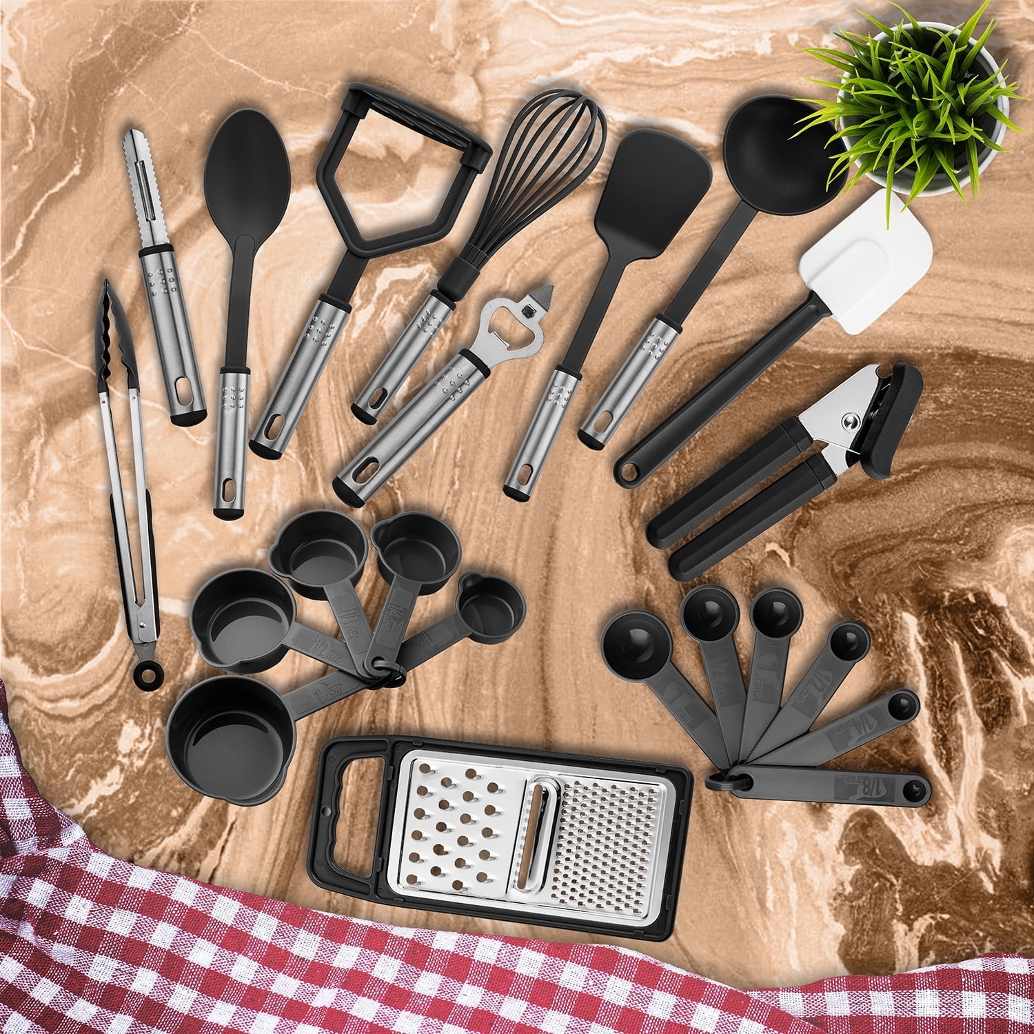 Seamless One-Piece 23 Piece Kitchen Utensils Set - Nylon and Stainless Steel Cooking Utensils Set - Black Utensil K... - Durable Turner & Ladle Utensil Set for Home Chefs Detail