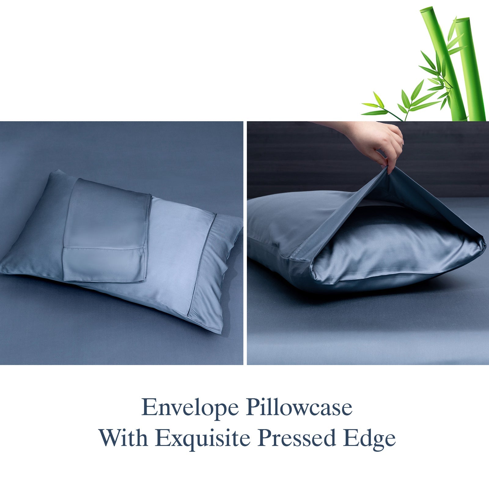 Breathable Luxury Luxury Bamboo Bed Sheets Set Full 4 Pcs for Adult,Soft&Cool,16" Deep Pocket,Blue Gray - Premium Ultra-Soft Pillowcase Pair for Sleeping Detail