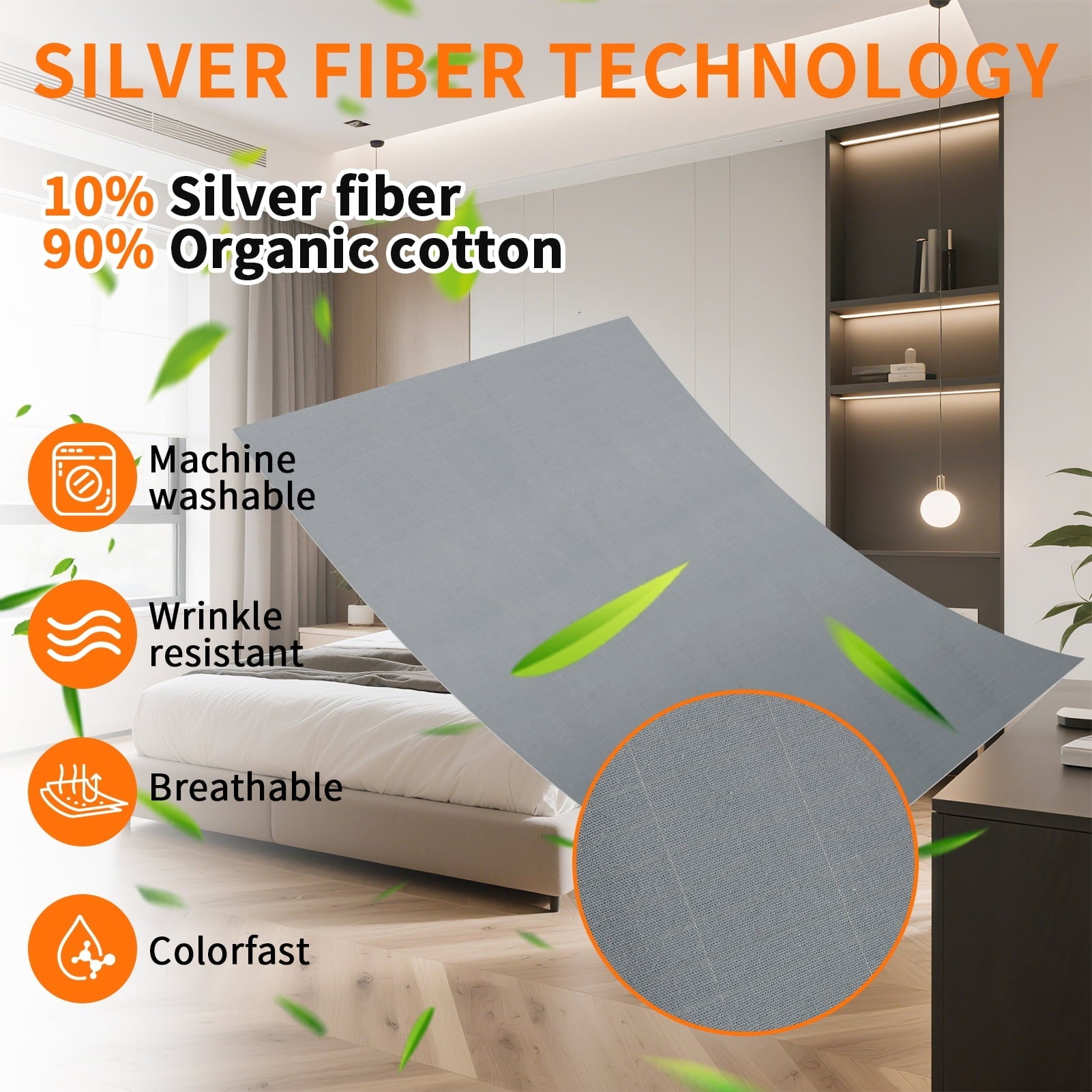 Wrinkle-Resistant Grounding Sheets for All Mattress Sizes, Grounding Mat for Bed 10% Silver Fiber+90% Organic Cotton Grounding Sheets S... - Luxury Bed Sheet Set with Deep Pockets Detail