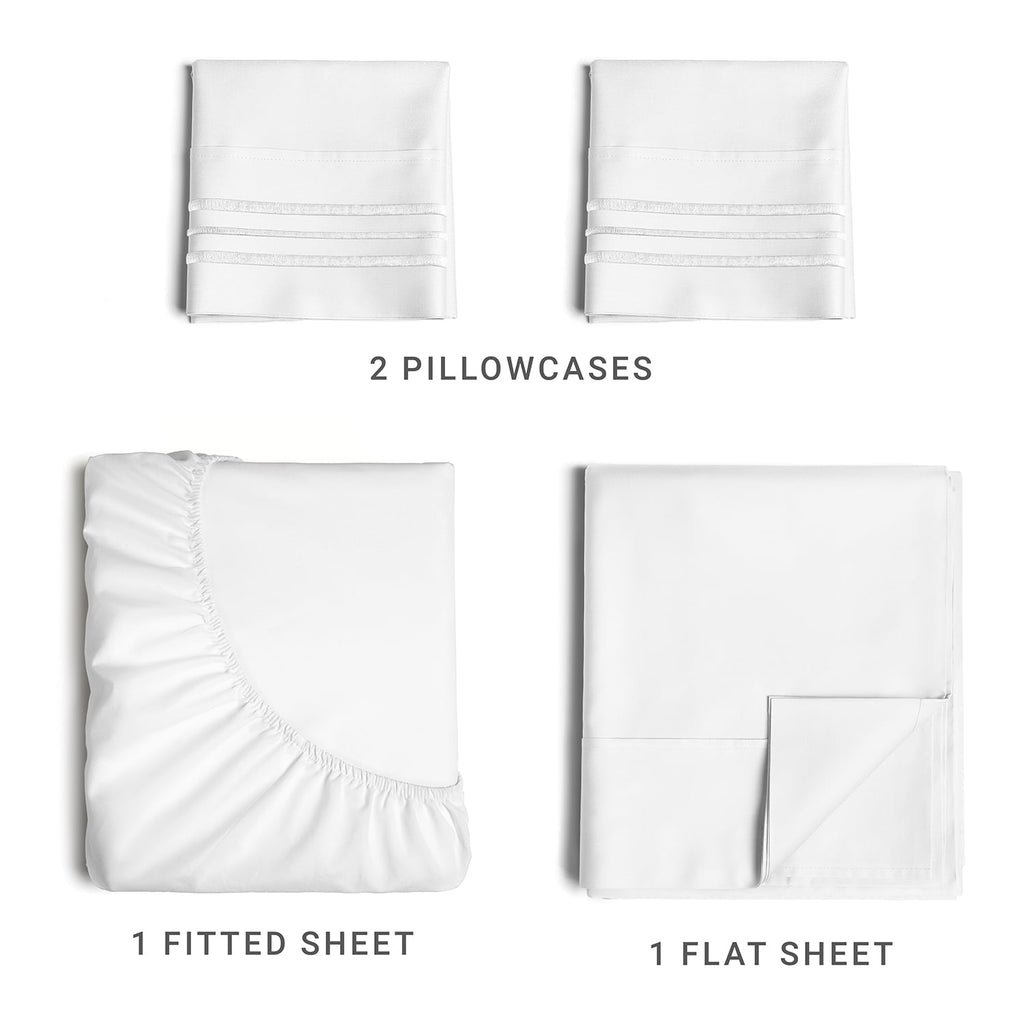 Cooling Sateen 4-Piece Ultra Soft & Comfy Hotel Luxury Sheet Set - Full Size Cooling Bed Sheet Fits 8"-16" Mattresses, White - Luxury Bed Sheet Set with Deep Pockets Detail