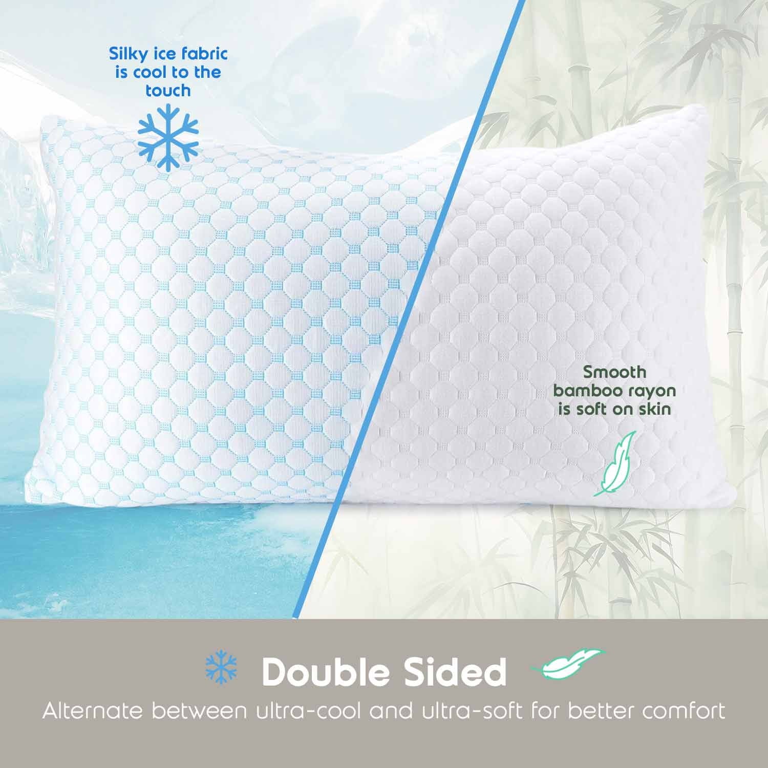 Hotel Collection Cooling Pillows for Bed, Memory Foam Bed Pillow, Queen Pillows 20” X 28”, 2 Pack - Hotel Quality Plush Sleeping Pillows Detail