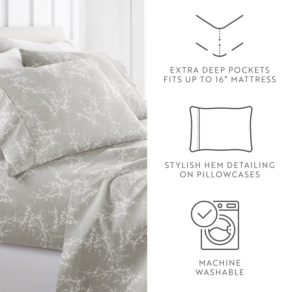 Breathable Luxury 3 Piece Pattern Microfiber Bed Sheets Set, Distressed Willow Light Gray, Twin - Luxury Bed Sheet Set with Deep Pockets Detail
