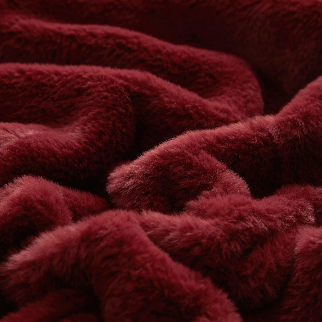 Decorative Knitted Cozy Faux Fur Super Soft luxury Blanket, Full/Queen, Luscious Merlot - Luxury Knitted Decorative Throw Blanket with Fringes Detail