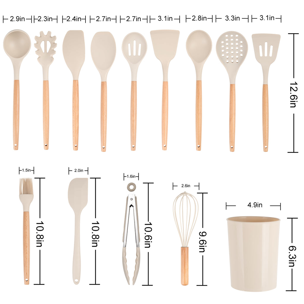 Non-Stick Safe 14pcs Cooking Utensil Set with Caddy - Ergonomic Kitchen Tongs and Cooking Spoon Utensil Detail