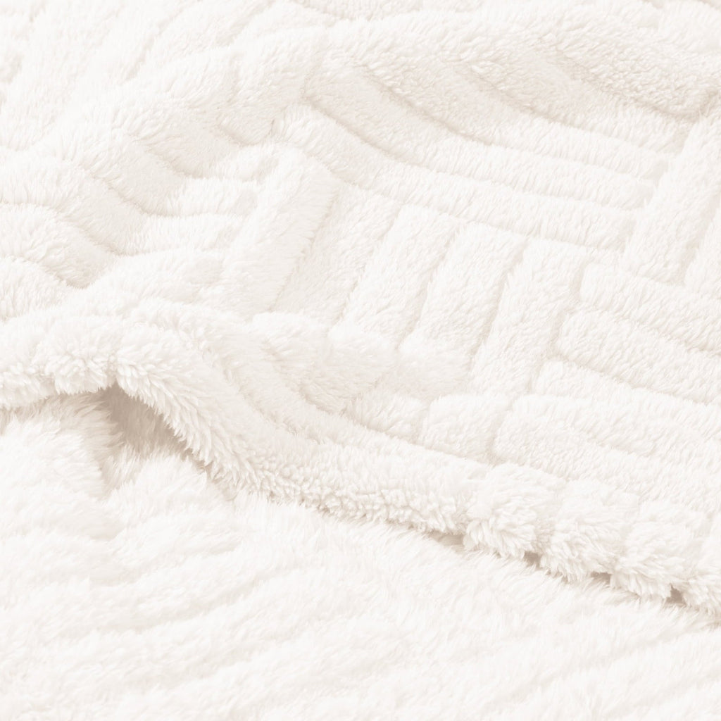 Lightweight Warm Fluffy Fleece Throw Blanket 50"x60" for Couch, Bed, Sofa, Fuzzy Soft Cozy Throw with Decorative Jacquard Pattern for ... - Luxury Knitted Decorative Throw Blanket with Fringes Detail