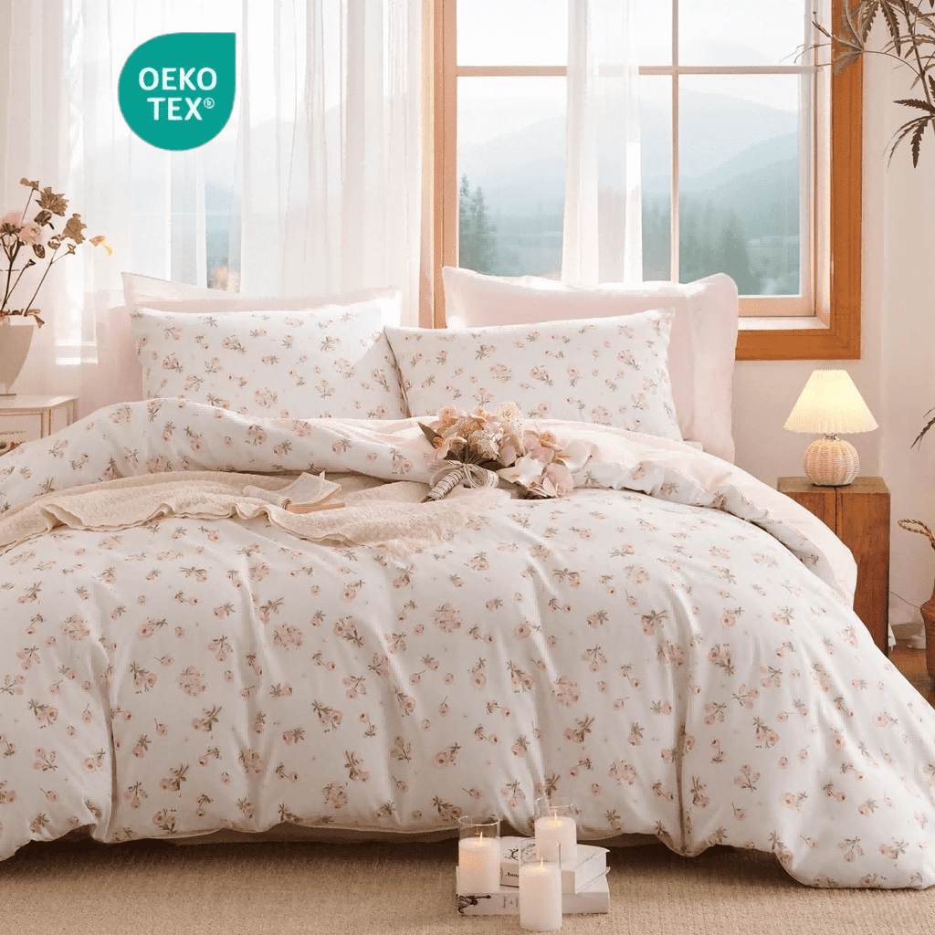 Fluffy Down Alternative Pink loyalty Floral Comforter Queen Sets, 3 Pieces Chic Botanical Pink White Floral Reversible Comforter for All Season - All-Season Down Alternative Comforter Insert Detail