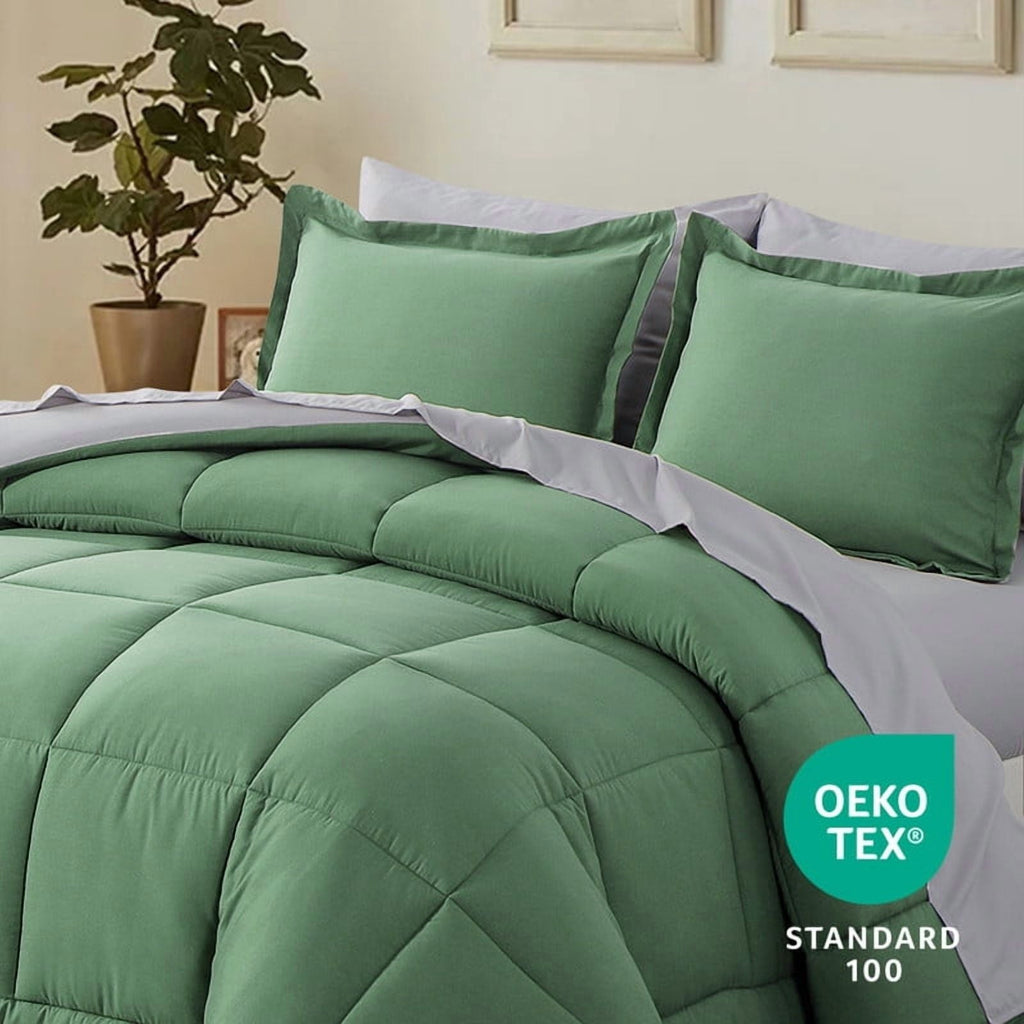 Hypoallergenic Cloud Grass Green/Grey Queen Size Comforter Set,3-Pieces Reversible Comforter Set Soft and Lightweight,All Season Down Alte... - Luxurious Quilted Duvet Cover Set Detail