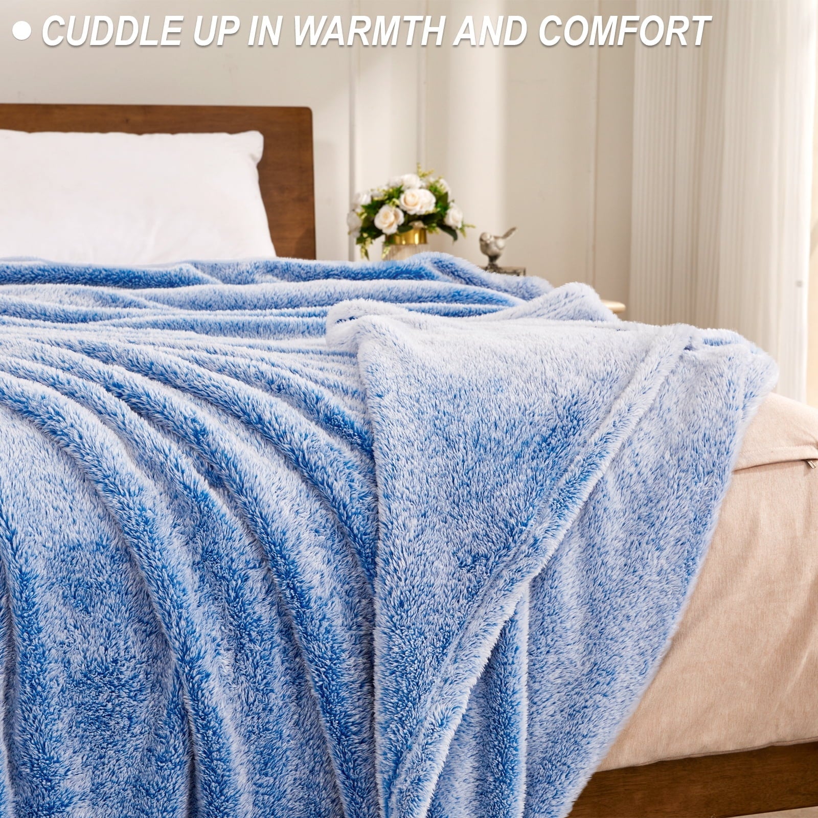 Super Soft Flannel Plush Fuzzy Large Fleece Throw Blanket (50" x 70", Mixed Cobalt Blue)- Soft, Warm and Lightweight - Lightweight Plush Warm Blanket for All Seasons Detail