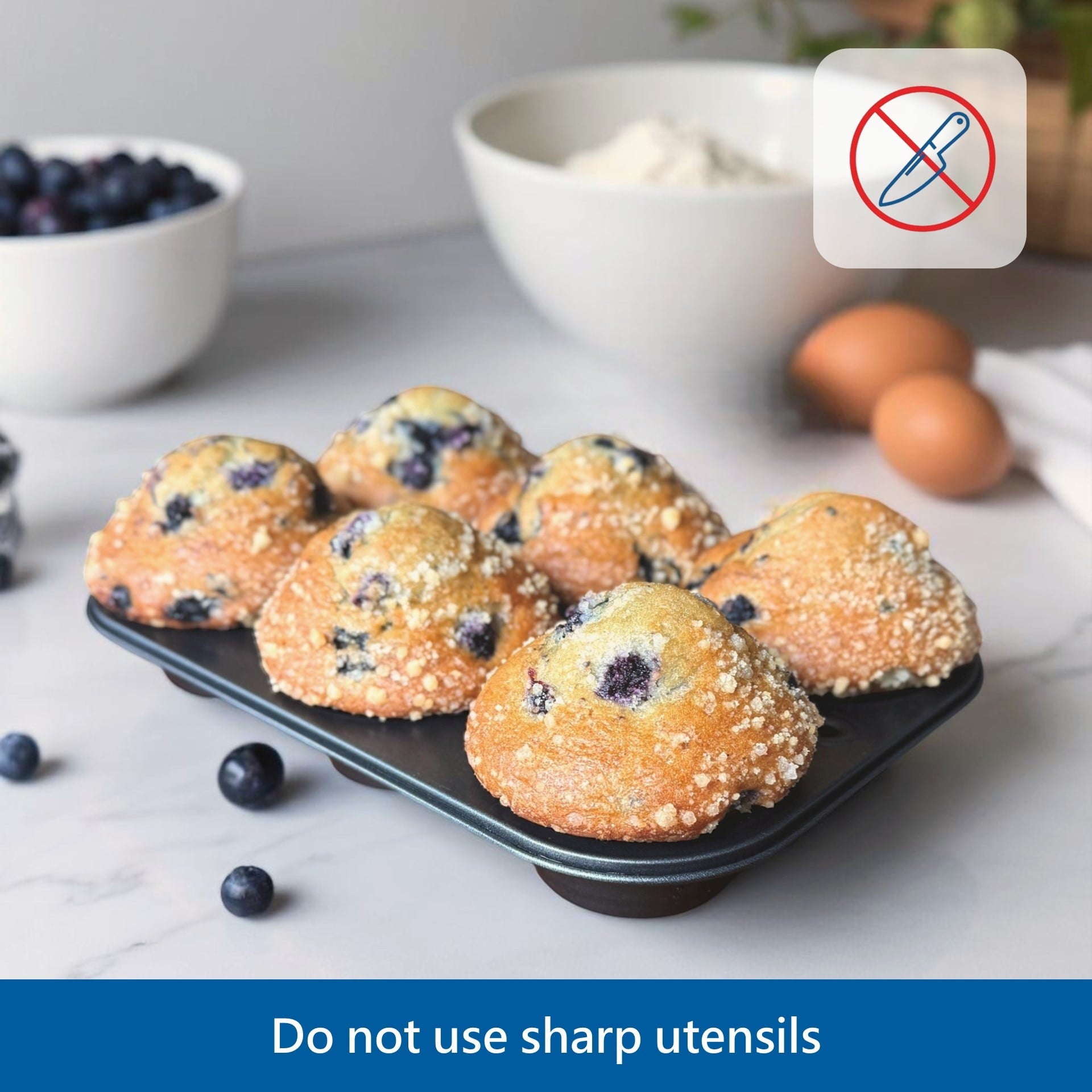 Ergonomic Manual 6-Cup Nonstick Steel Muffin Pan, 2.9" Cup, Gray, 1 Count - Kitchen Gadget Tool for Quick Food Prep Detail