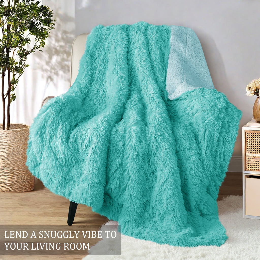 Decorative Knitted Fuzzy Faux Fur Throw Blanket, Reversible Shaggy Sherpa Fleece Blankets,Fluffy Plush Warm Throws for Couch, Bed, 50x60... - Cozy Fleece Throw Blanket for Couch & Bed Detail