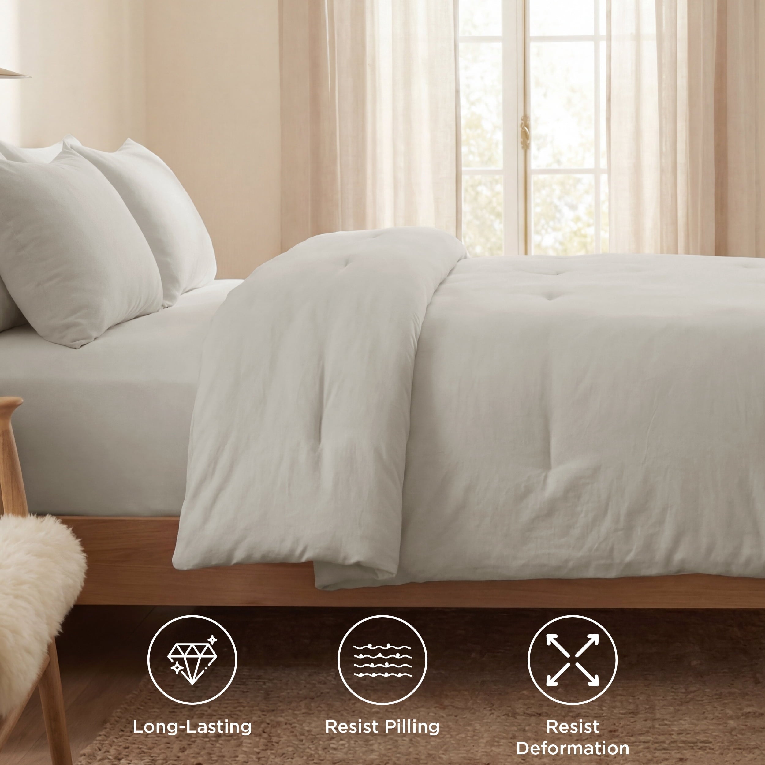 All-Season 3 Pieces Queen Comforter Bedding Set, Beige Bed Comforter Set for All Seasons, 1 Lightweight Prewashed Comforter and ... - Luxurious Quilted Duvet Cover Set Detail