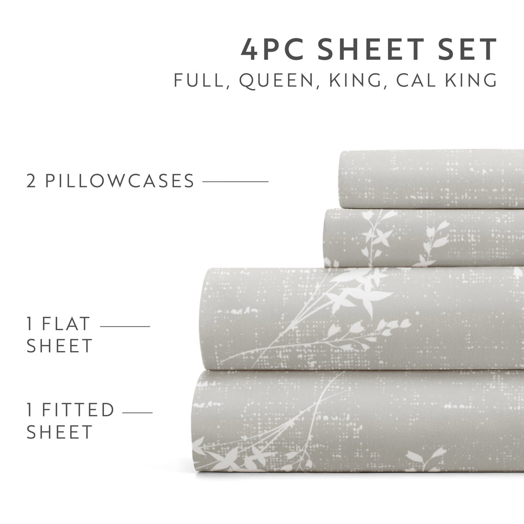 Breathable Luxury 3 Piece Pattern Microfiber Bed Sheets Set, Distressed Willow Light Gray, Twin - Luxury Bed Sheet Set with Deep Pockets Detail
