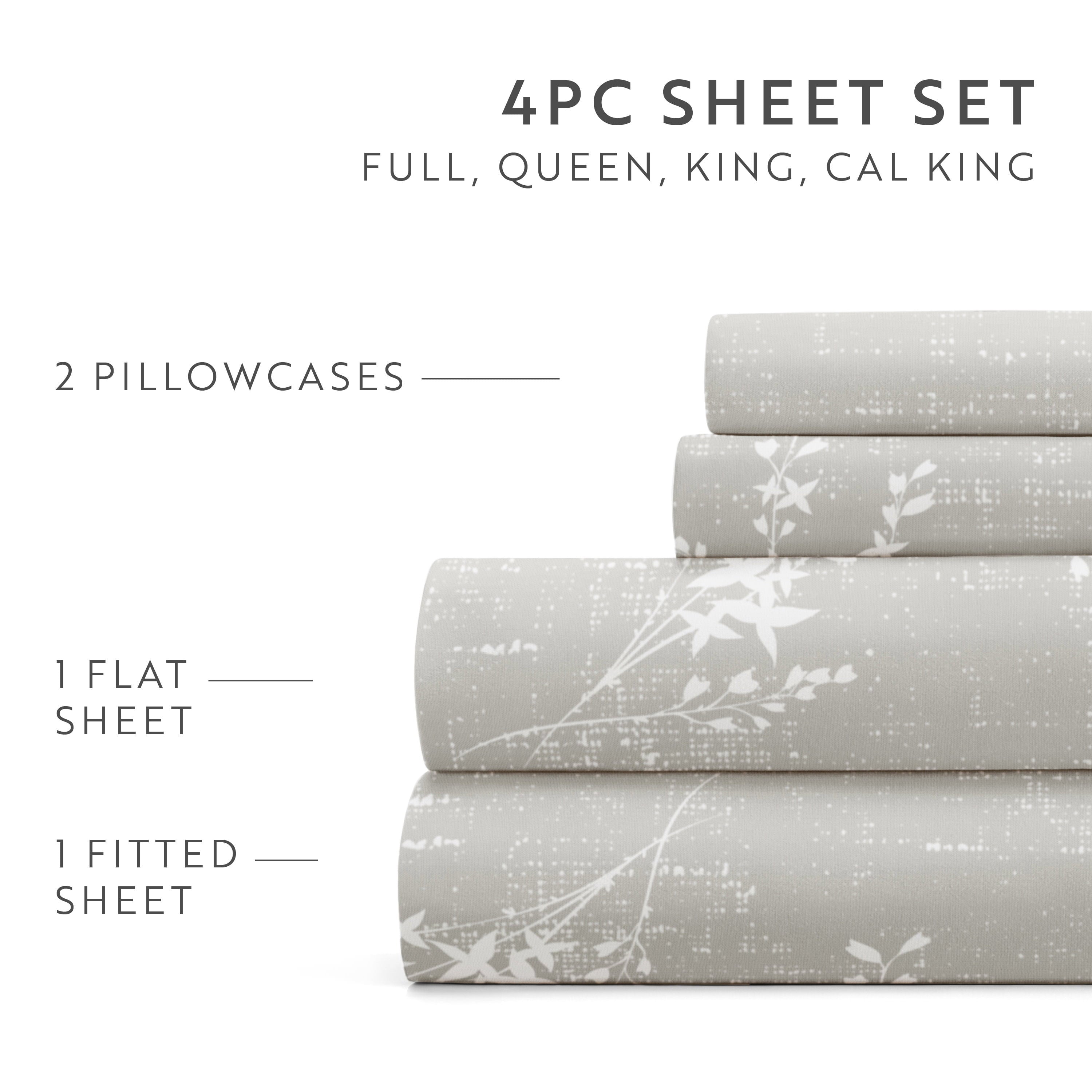 Breathable Luxury 3 Piece Pattern Microfiber Bed Sheets Set, Distressed Willow Light Gray, Twin - Luxury Bed Sheet Set with Deep Pockets Detail